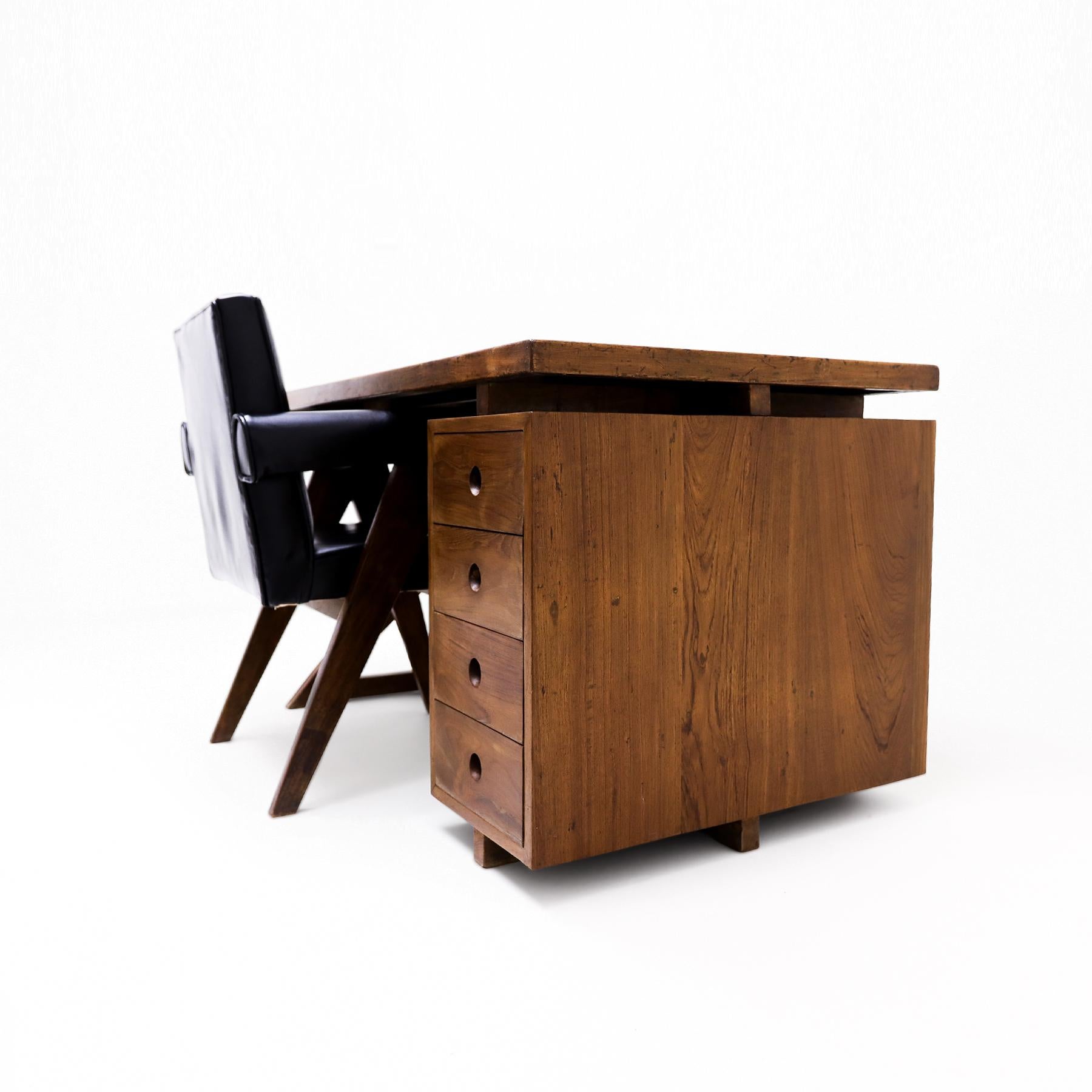 Indian Pierre Jeanneret  X desk with a Model Pj Si 30A Committee Chair, Chandigarh, 60s For Sale