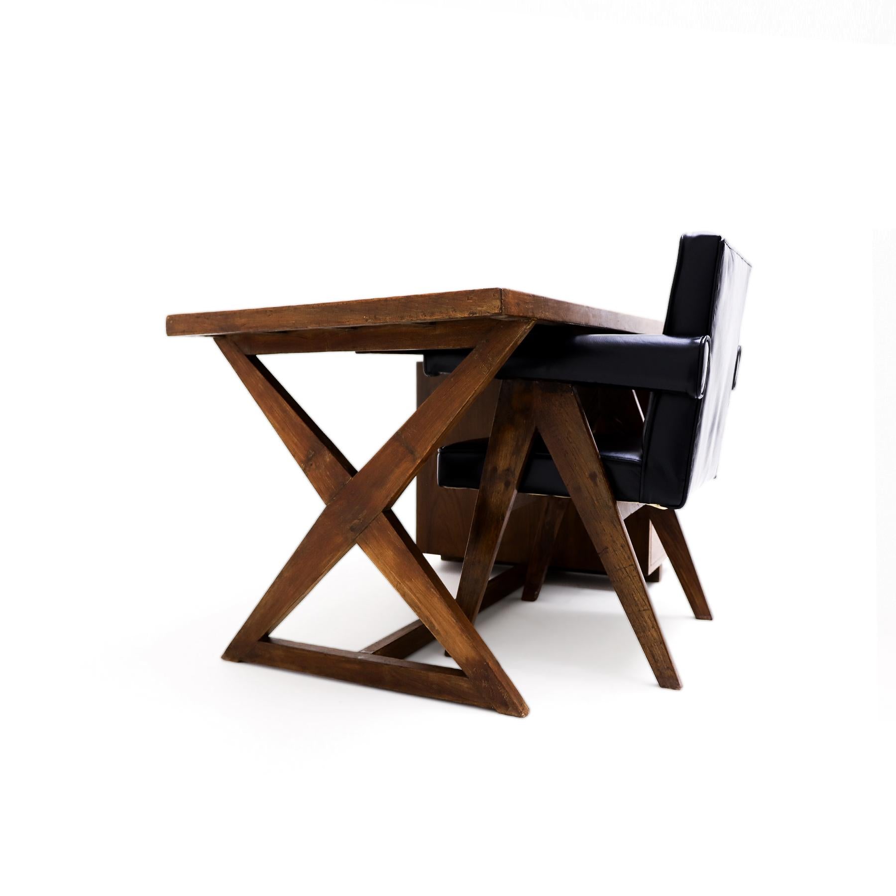 Pierre Jeanneret  X desk with a Model Pj Si 30A Committee Chair, Chandigarh, 60s In Fair Condition For Sale In Highclere, Newbury