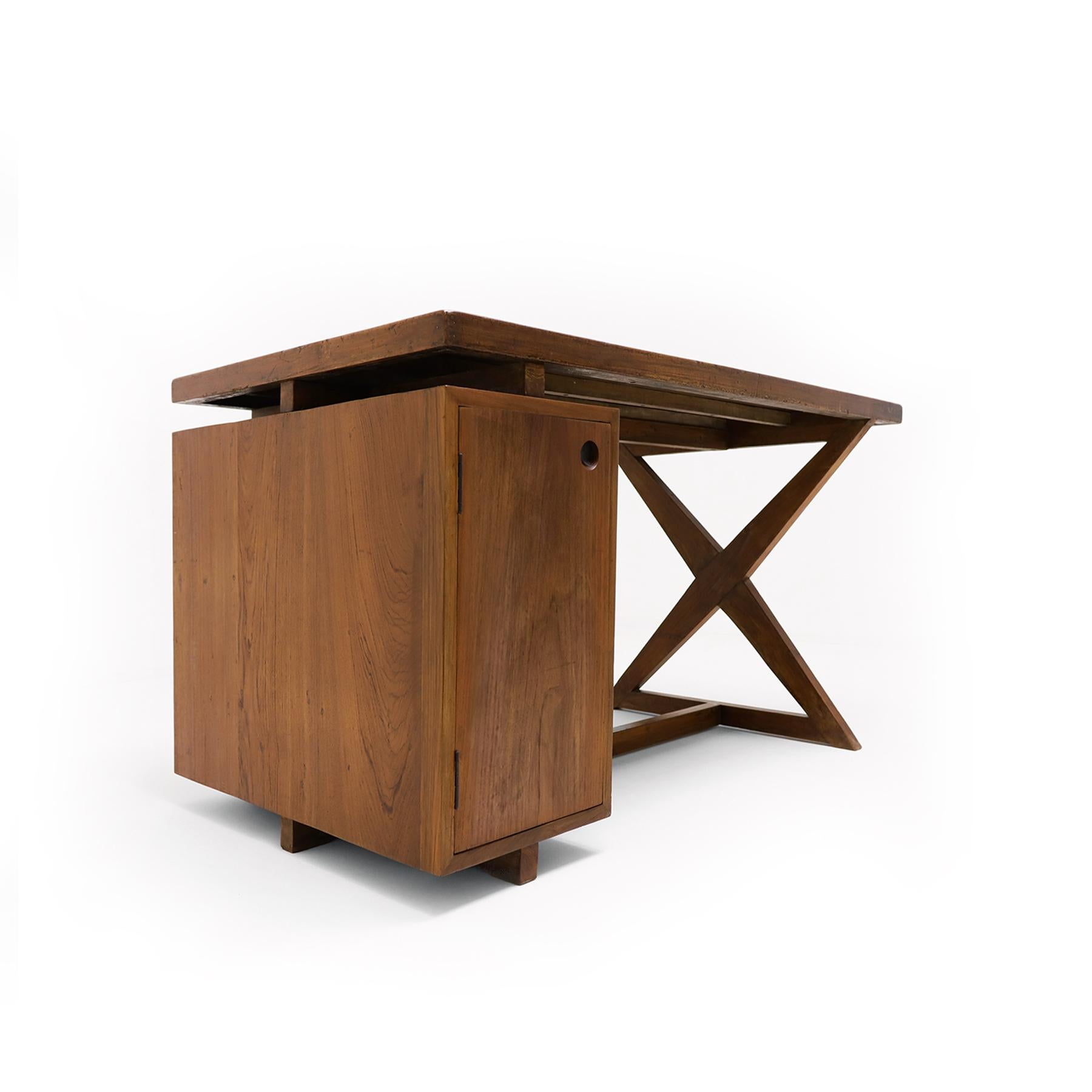 Pierre Jeanneret  X desk with a Model Pj Si 30A Committee Chair, Chandigarh, 60s For Sale 1