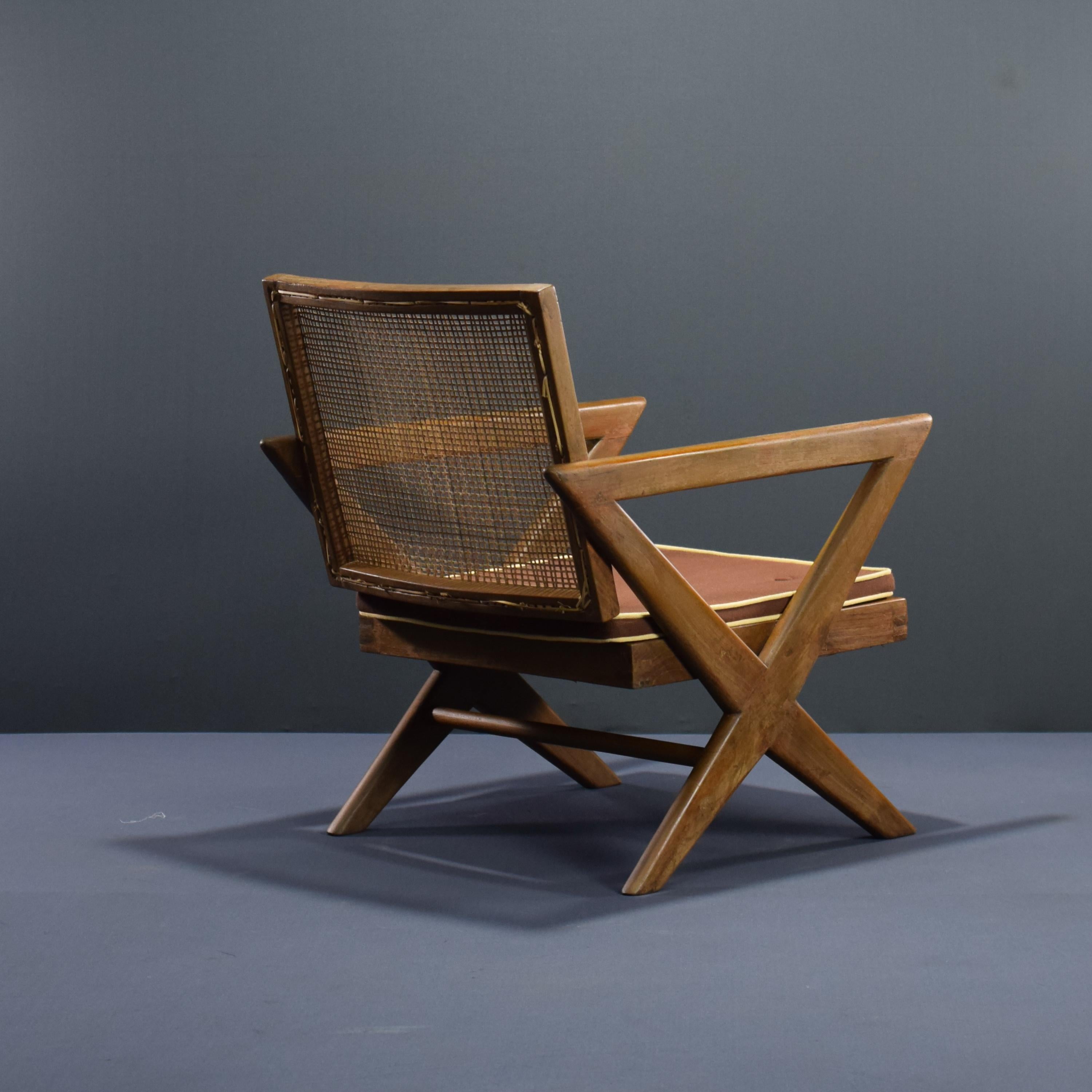 Caning Pierre Jeanneret X-Easy Armchair Authentic Mid-Century Modern Chandigarh For Sale