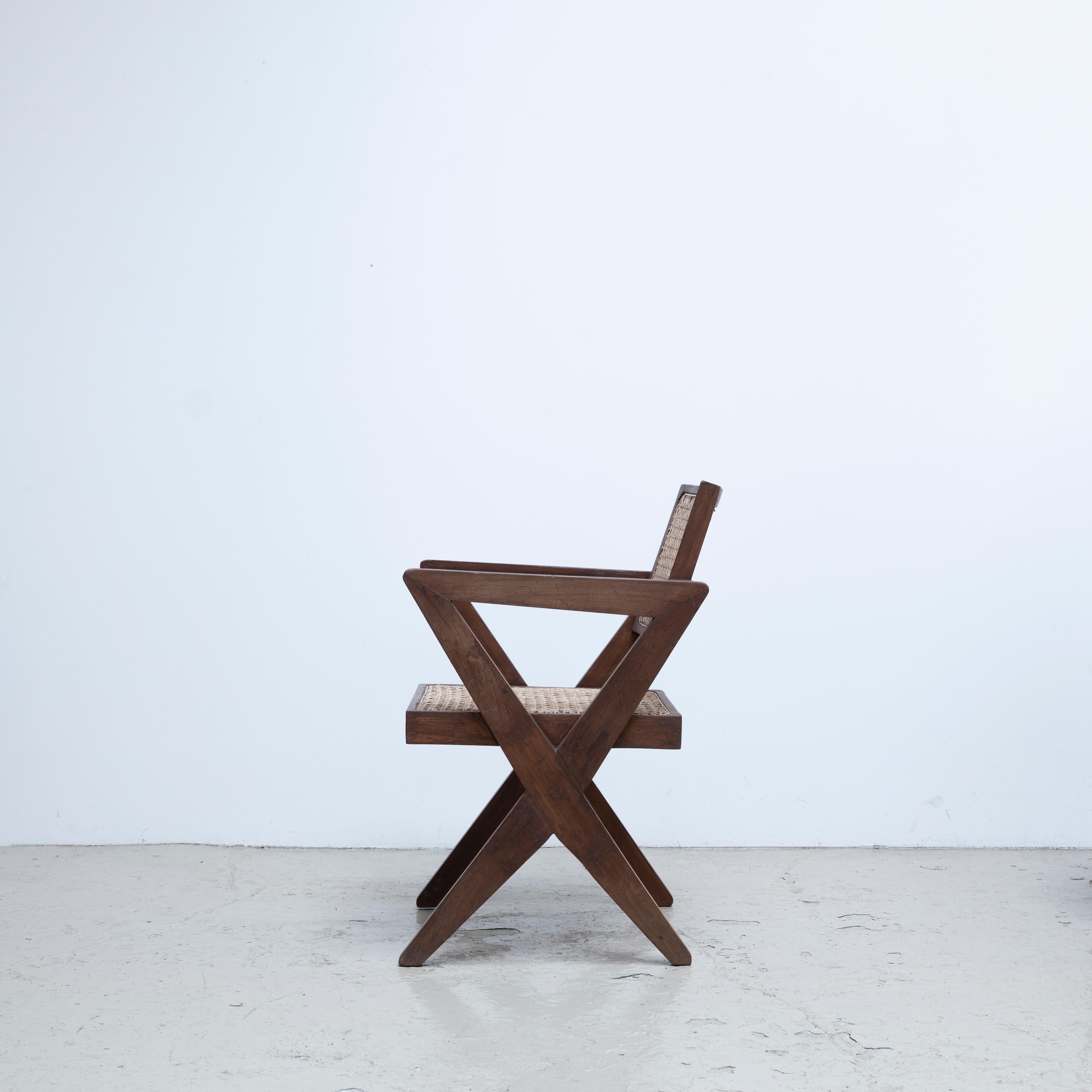 Indian Pierre Jeanneret X-Leg Office Chair, circa 1960s, Chandigarh, India For Sale