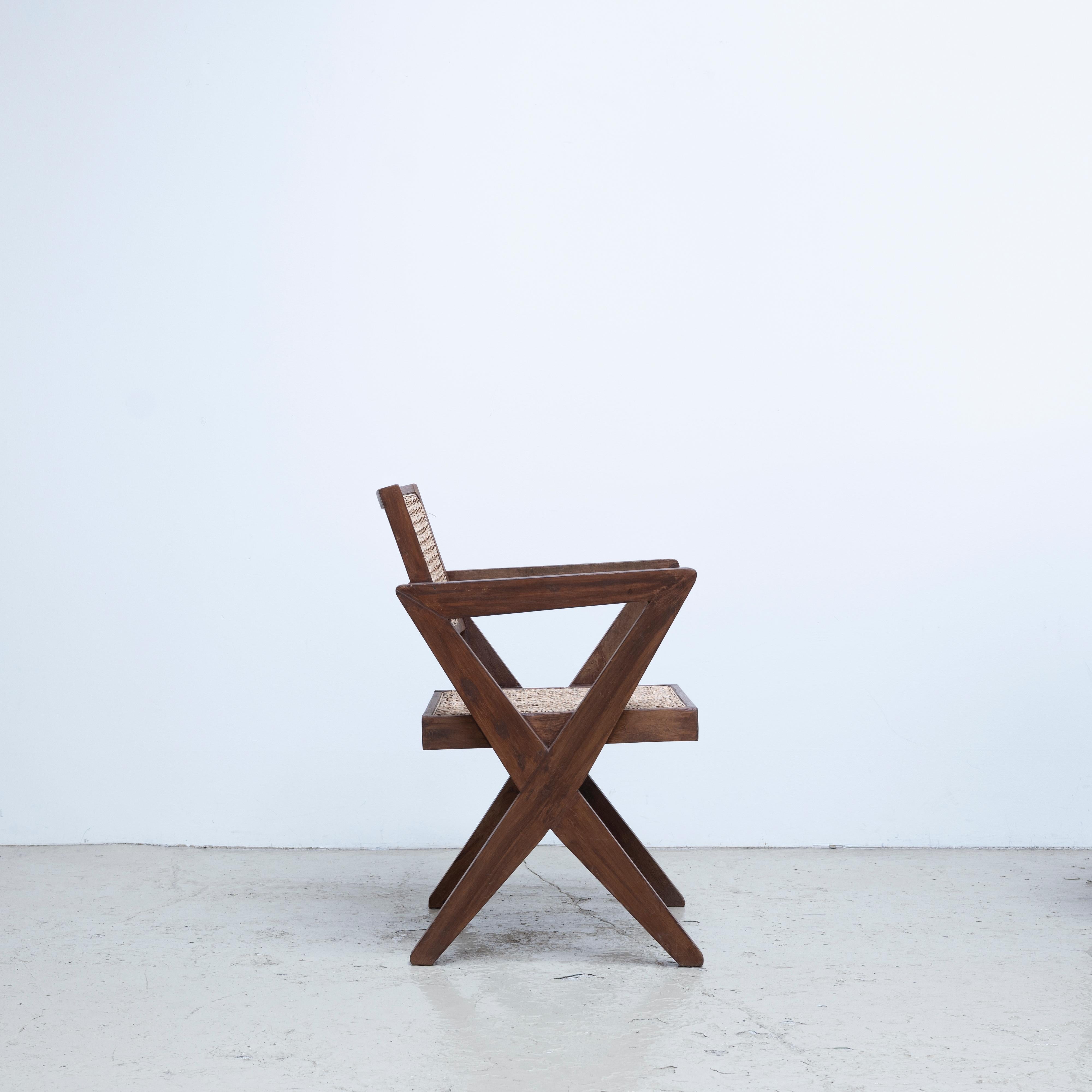 Cane Pierre Jeanneret X-Leg Office Chair, circa 1960s, Chandigarh, India For Sale