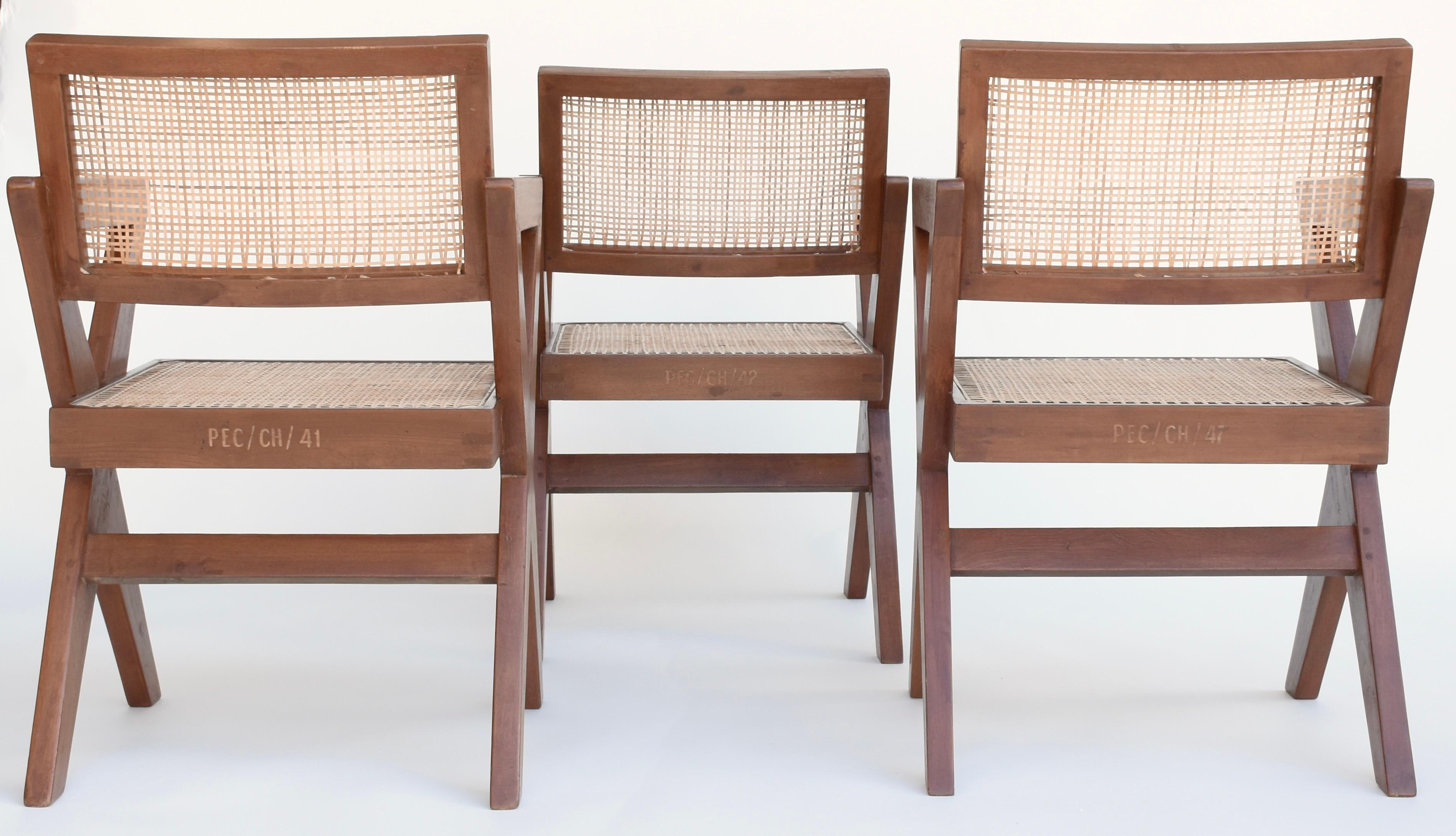 Pierre Jeanneret Set of 8 X-Leg Office Chairs Circa 1960s, Chandigarh For Sale 6