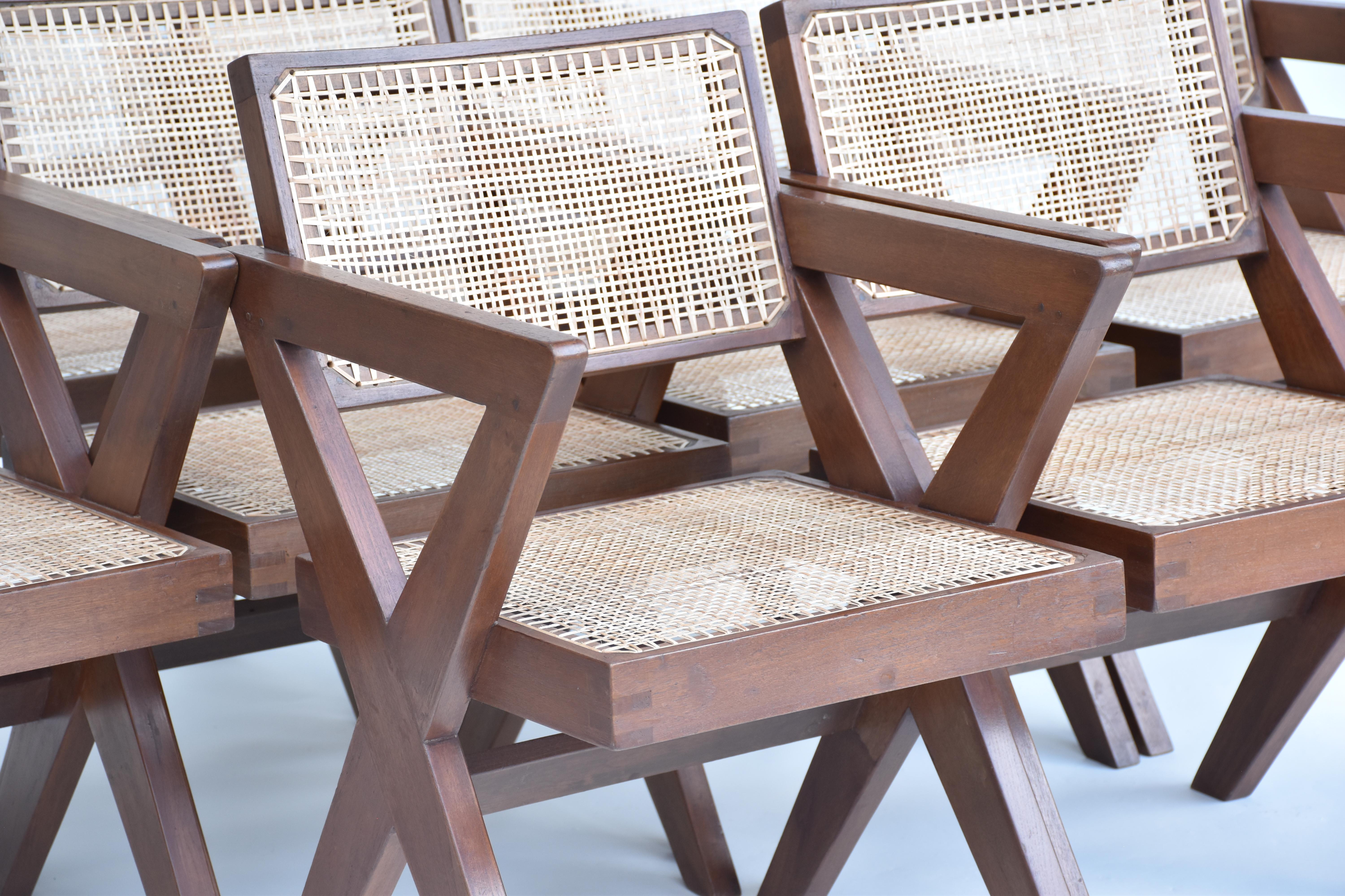 Pierre Jeanneret Set of 8 X-Leg Office Chairs Circa 1960s, Chandigarh For Sale 8