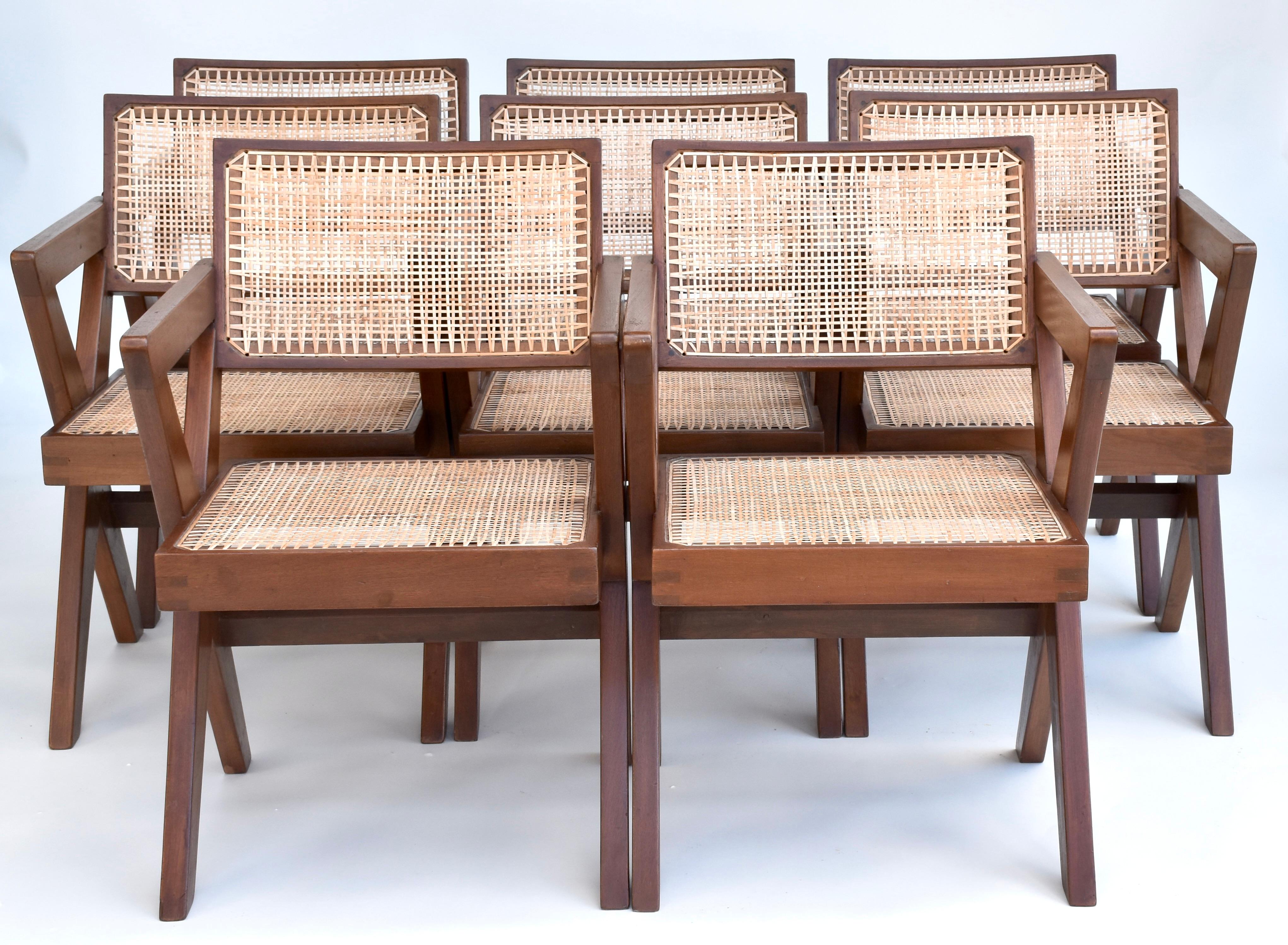 Pierre Jeanneret: 8er-Set Bürostühle mit X-Beinen, ca. 1960er Jahre, Chandigarh im Angebot 9