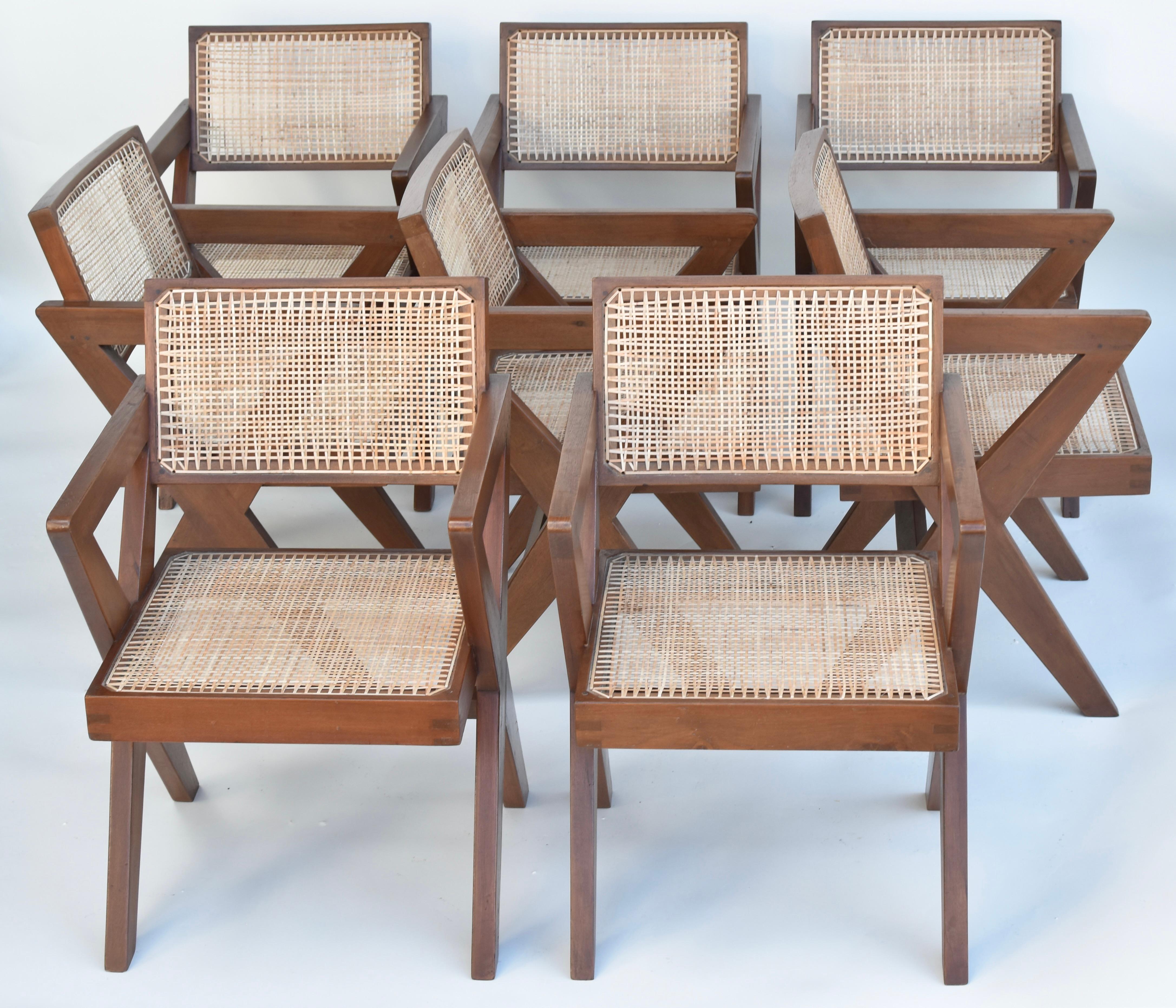 Pierre Jeanneret Set of 8 X-Leg Office Chairs Circa 1960s, Chandigarh For Sale 10