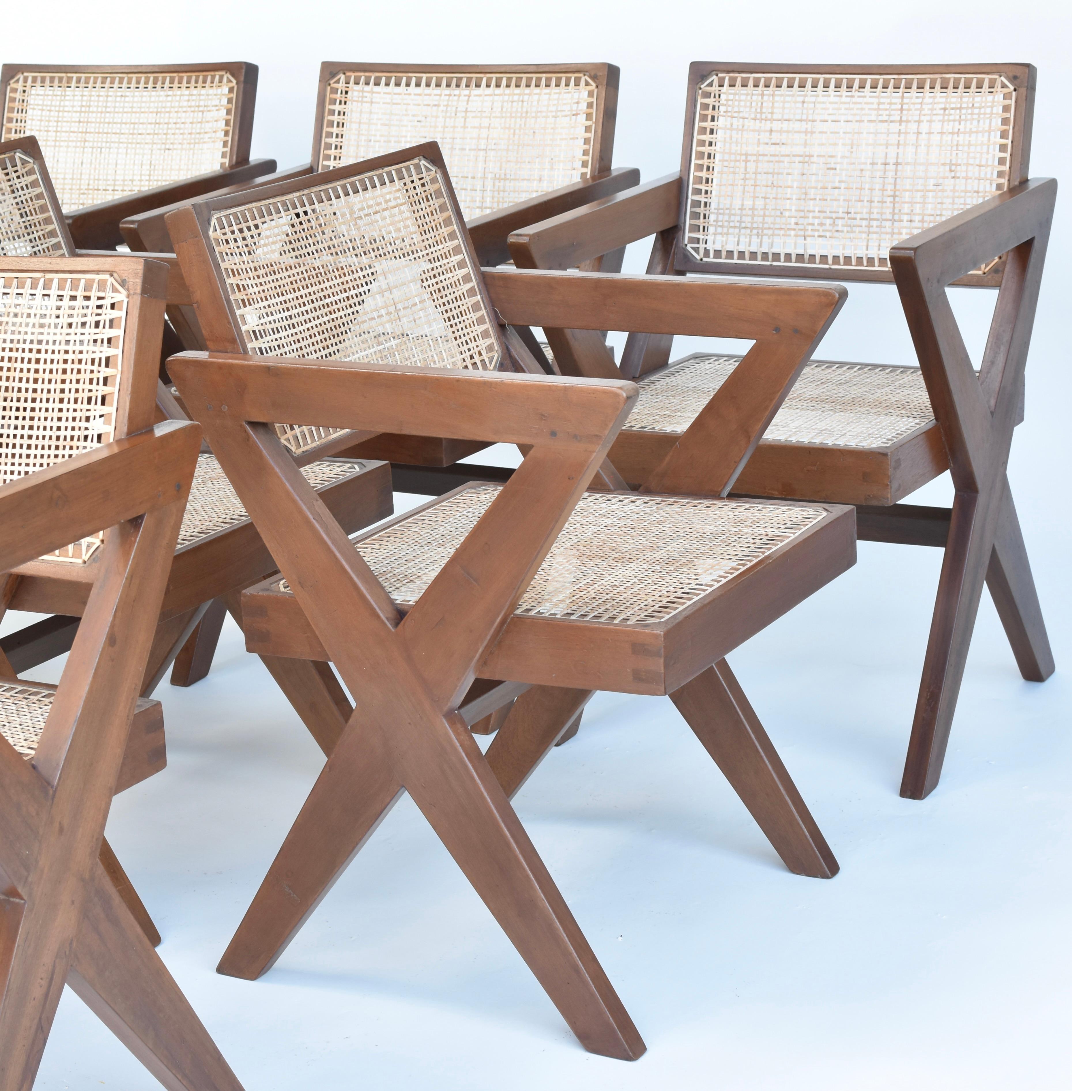 Pierre Jeanneret Set of 8 X-Leg Office Chairs Circa 1960s, Chandigarh For Sale 11