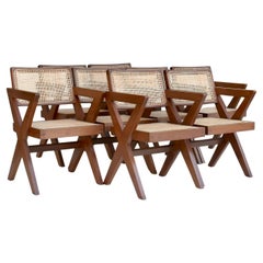 Pierre Jeanneret Set of 8 X-Leg Office Chairs Circa 1960s, Chandigarh
