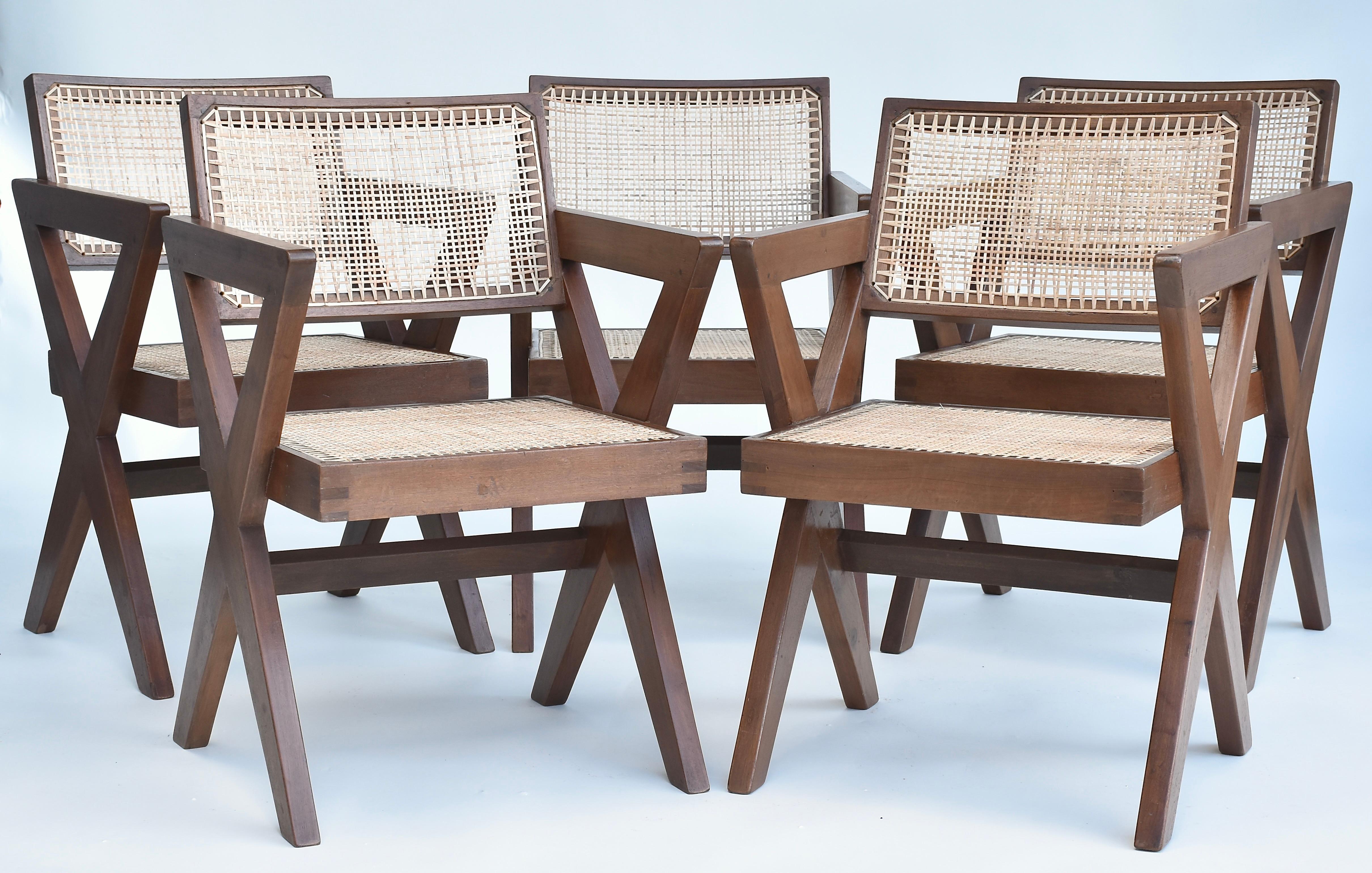 Pierre Jeanneret Set of 8 X-Leg Office Chairs Circa 1960s, Chandigarh For Sale 13