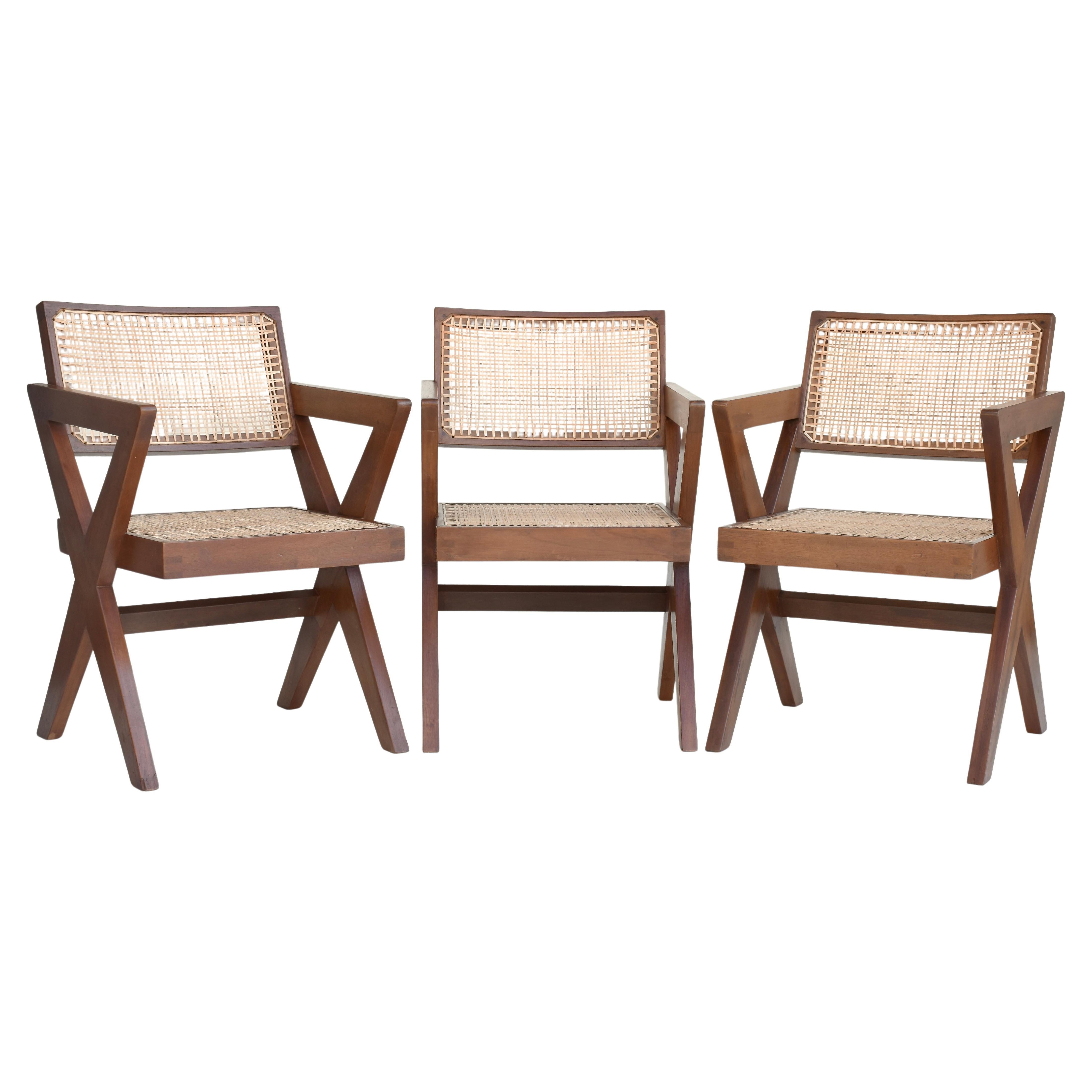 Pierre Jeanneret Set of 8 X-Leg Office Chairs Circa 1960s, Chandigarh In Good Condition For Sale In Bonita Springs, FL