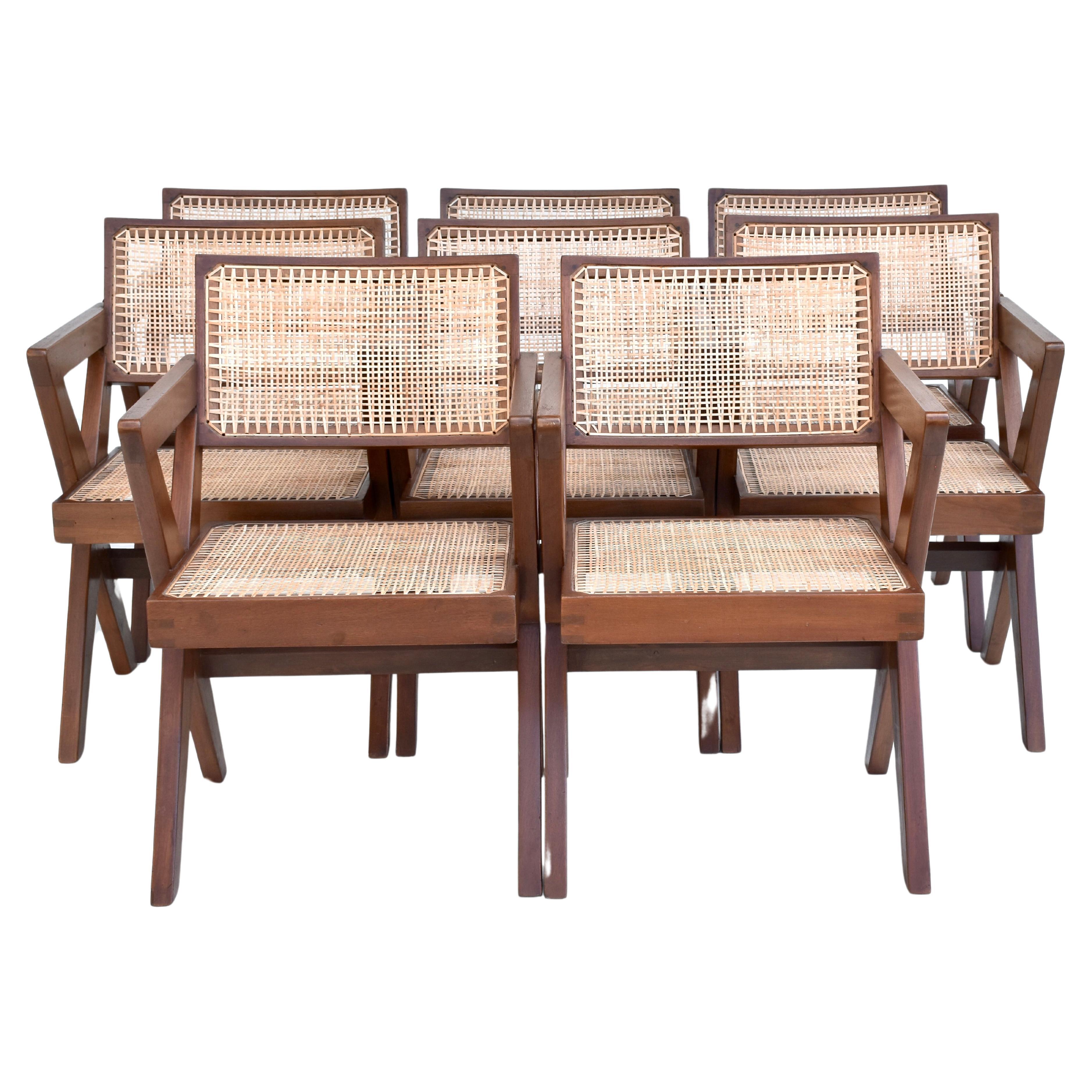 Mid-20th Century Pierre Jeanneret Set of 8 X-Leg Office Chairs Circa 1960s, Chandigarh For Sale