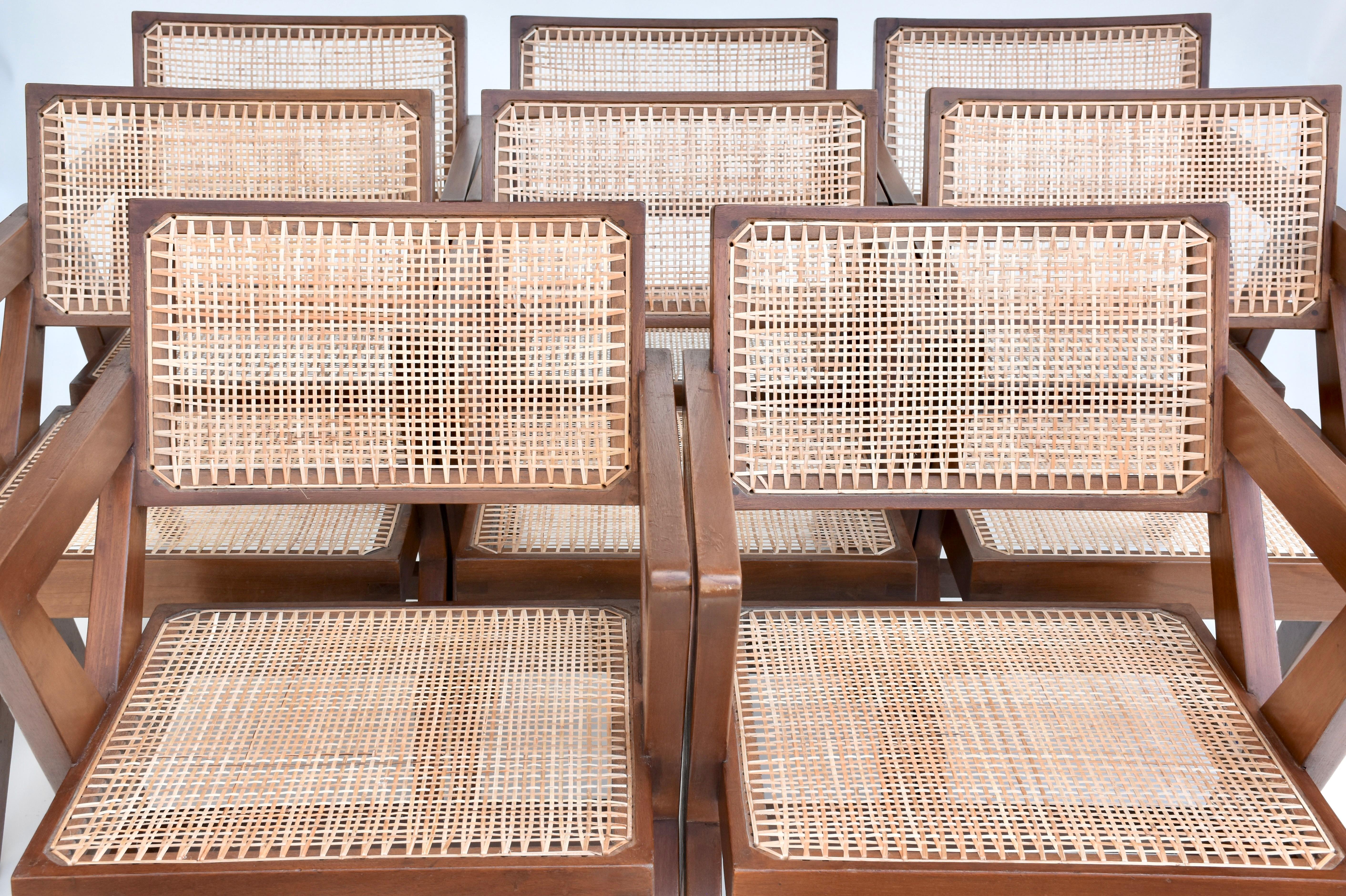 Pierre Jeanneret Set of 8 X-Leg Office Chairs Circa 1960s, Chandigarh For Sale 2