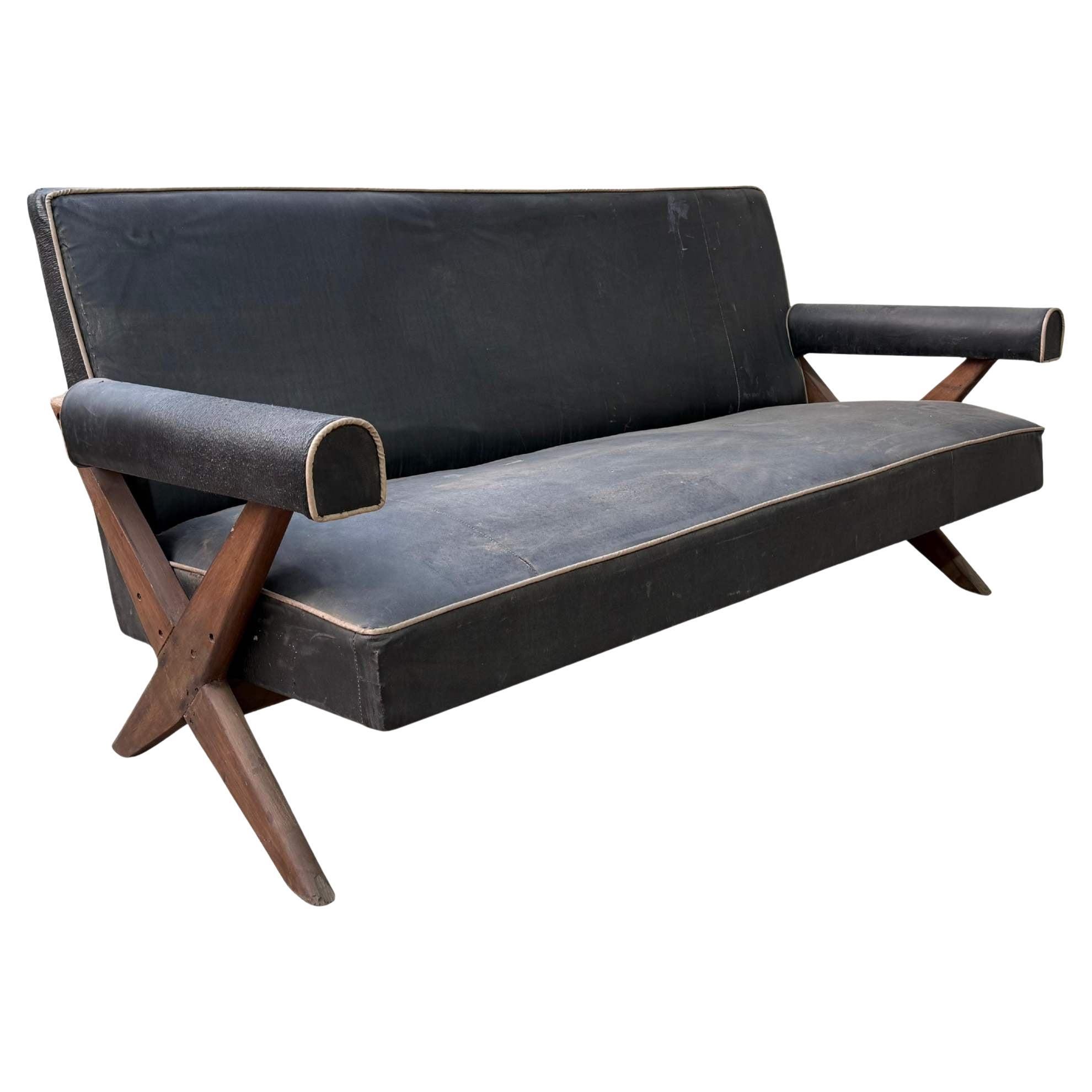 Divano con gambe a X di Pierre Jeanneret, modello PJ-SI-48-A/B, C. B. & C. 1960