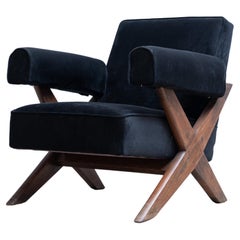 Vintage Pierre Jeanneret X-Leg Upholstered Lounge Chair, Circa 1960, Chandigarh, India