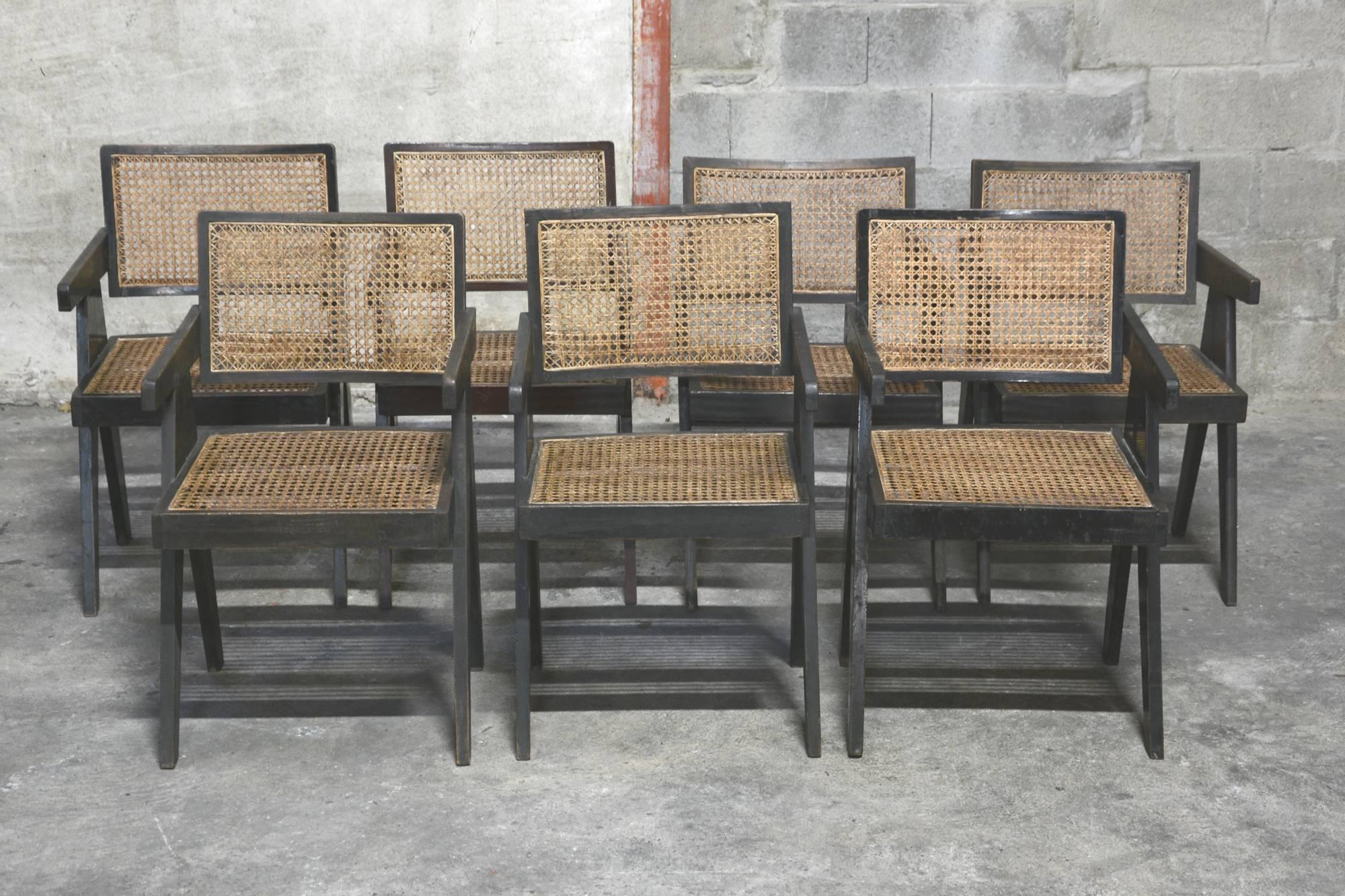 Pierre Jeanneret, Rare Set of five Office Chairs in Their Original Condition 9
