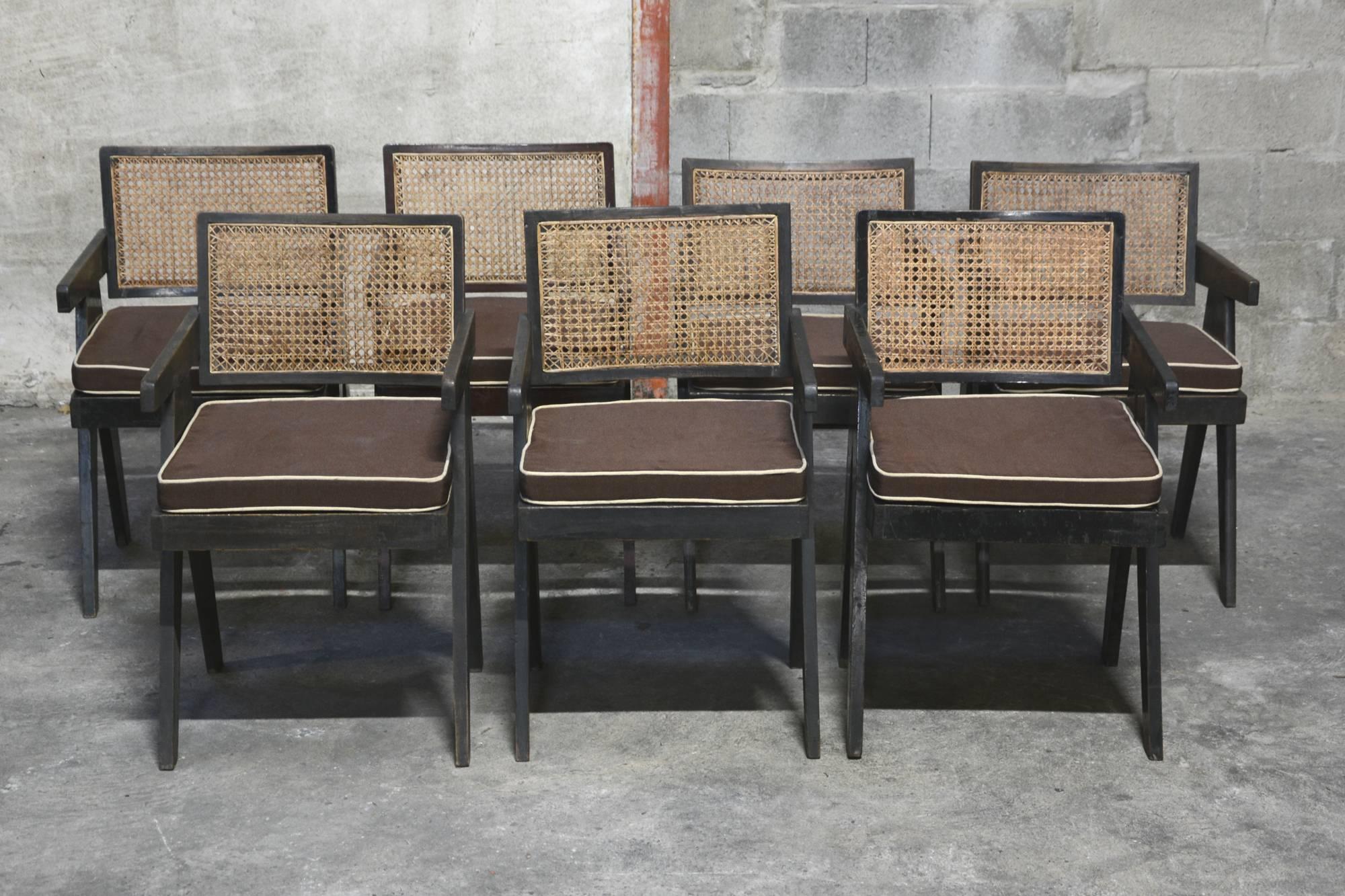 Indian Pierre Jeanneret, Rare Set of five Office Chairs in Their Original Condition