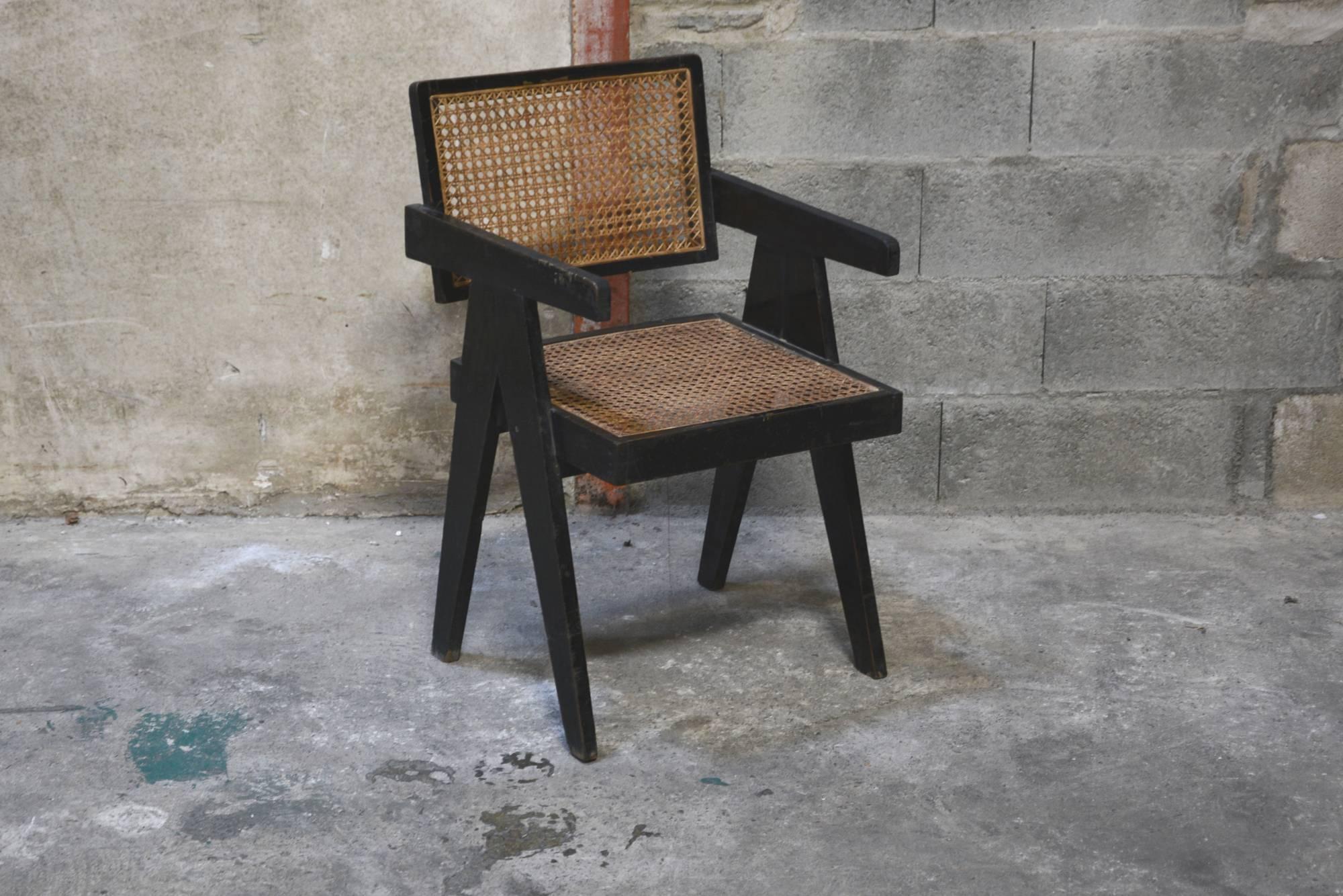 Mid-20th Century Pierre Jeanneret, Rare Set of five Office Chairs in Their Original Condition