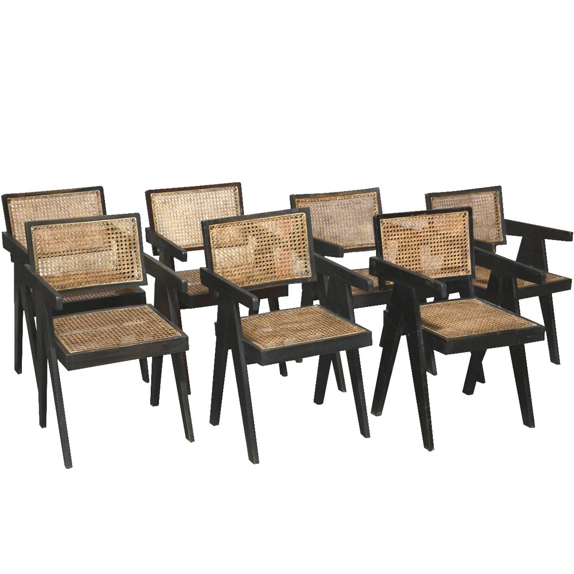 Pierre Jeanneret, Rare Set of five Office Chairs in Their Original Condition
