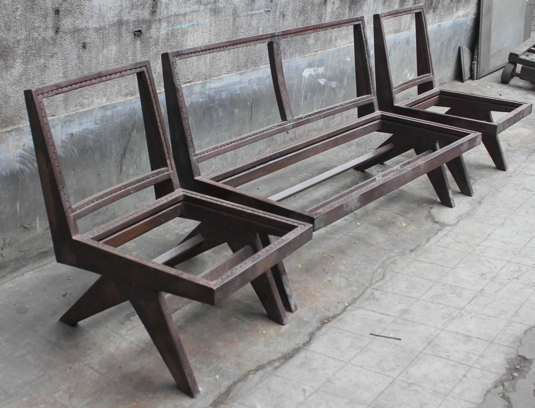 Pierre Jeanneret, Very Rare Caned Sofa Set with Original Lettering For Sale 7