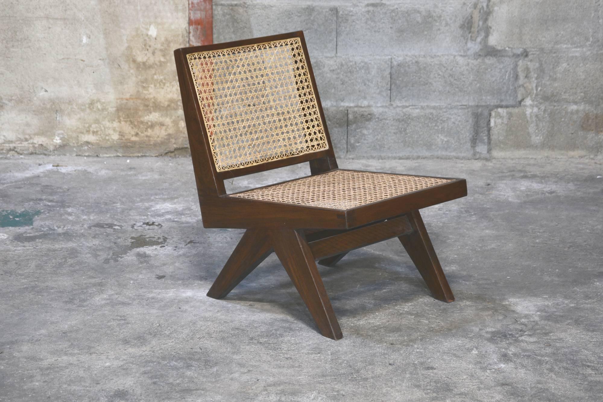 Pierre Jeanneret, Very Rare Caned Sofa Set with Original Lettering In Good Condition For Sale In BREST, FR