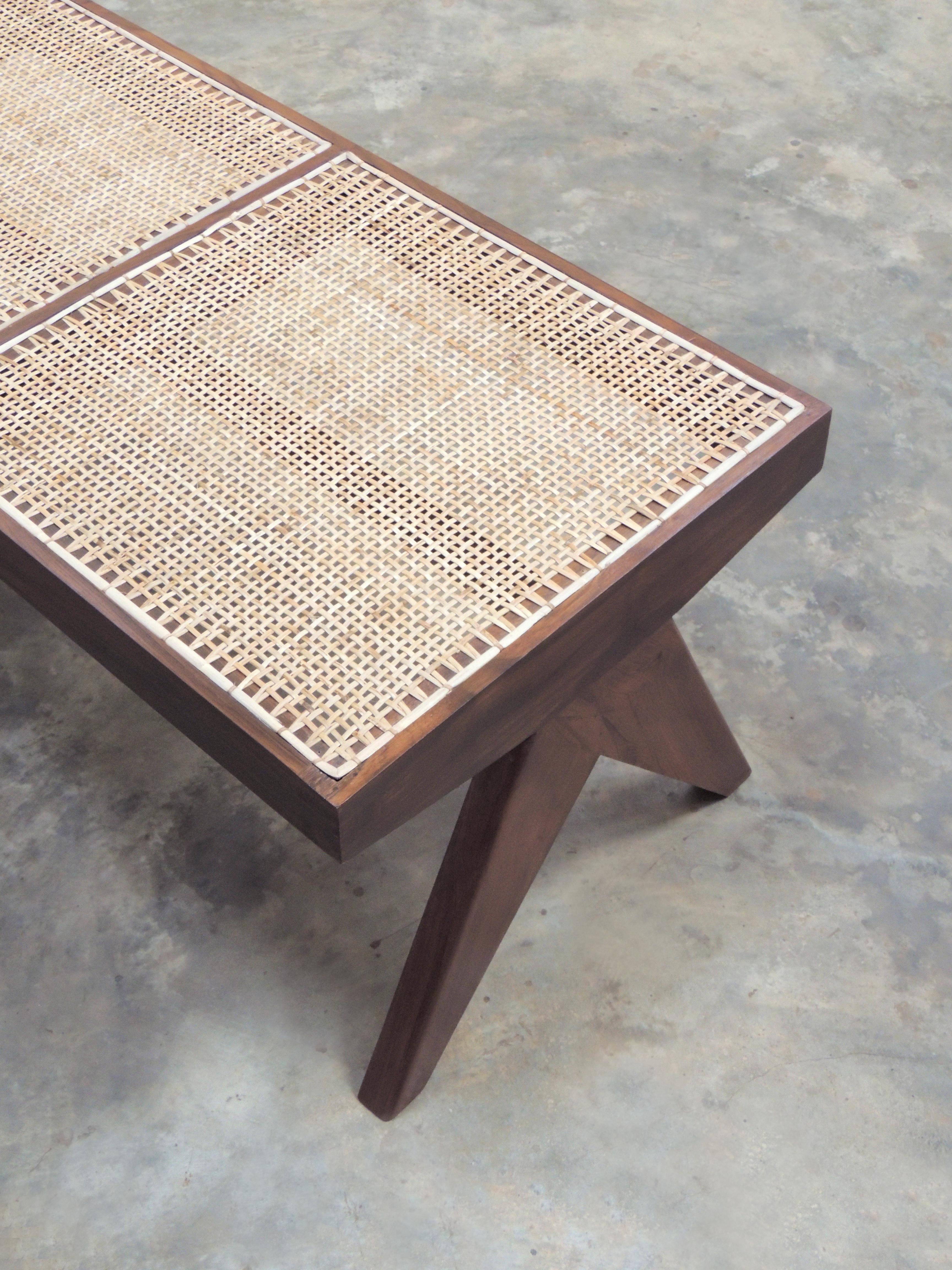 Asian Pierre Jeanneret's Bench, Hand-Sculpted Contemporary Re-Edition