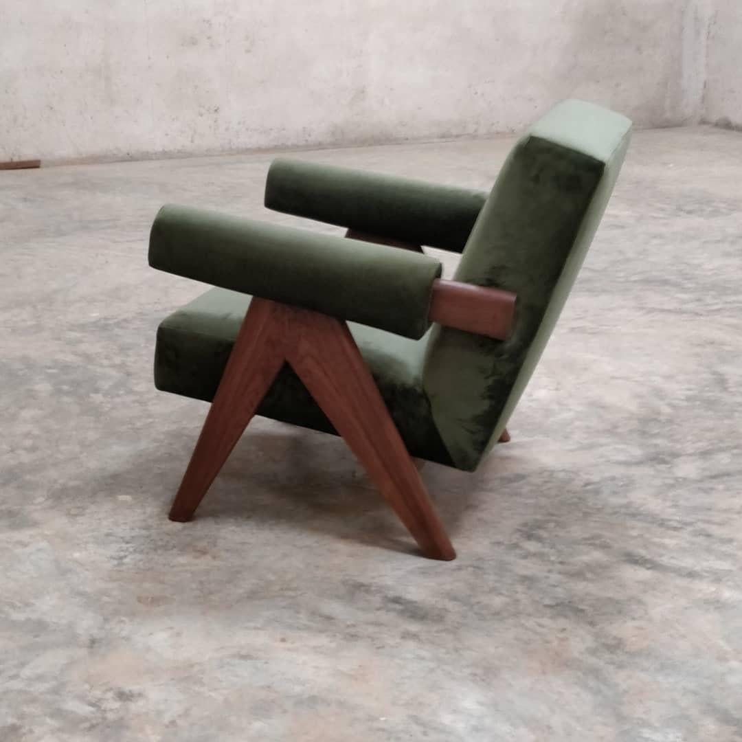 Pierre Jeanneret's Upholstered Armchair, Hand-Sculpted Contemporary Reedition 3