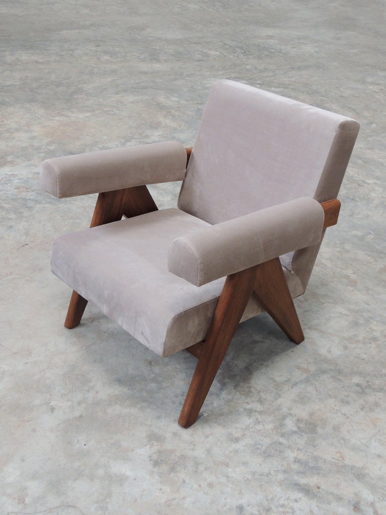 Pierre Jeanneret's Upholstered Armchair, HandSculpted Contemporary