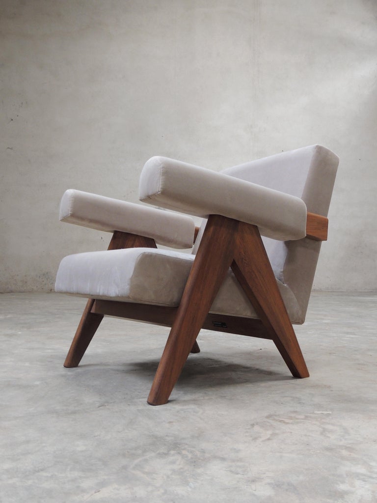 Pierre Jeanneret's Upholstered Armchair, HandSculpted Contemporary