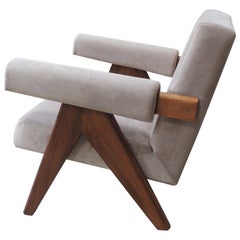 Pierre Jeanneret's Upholstered Armchair, Hand-Sculpted Contemporary Reedition