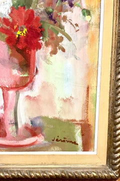 Vibrant Floral Oil Painting Vase of Spring Flowers Pierre Jerome Ecole De Paris