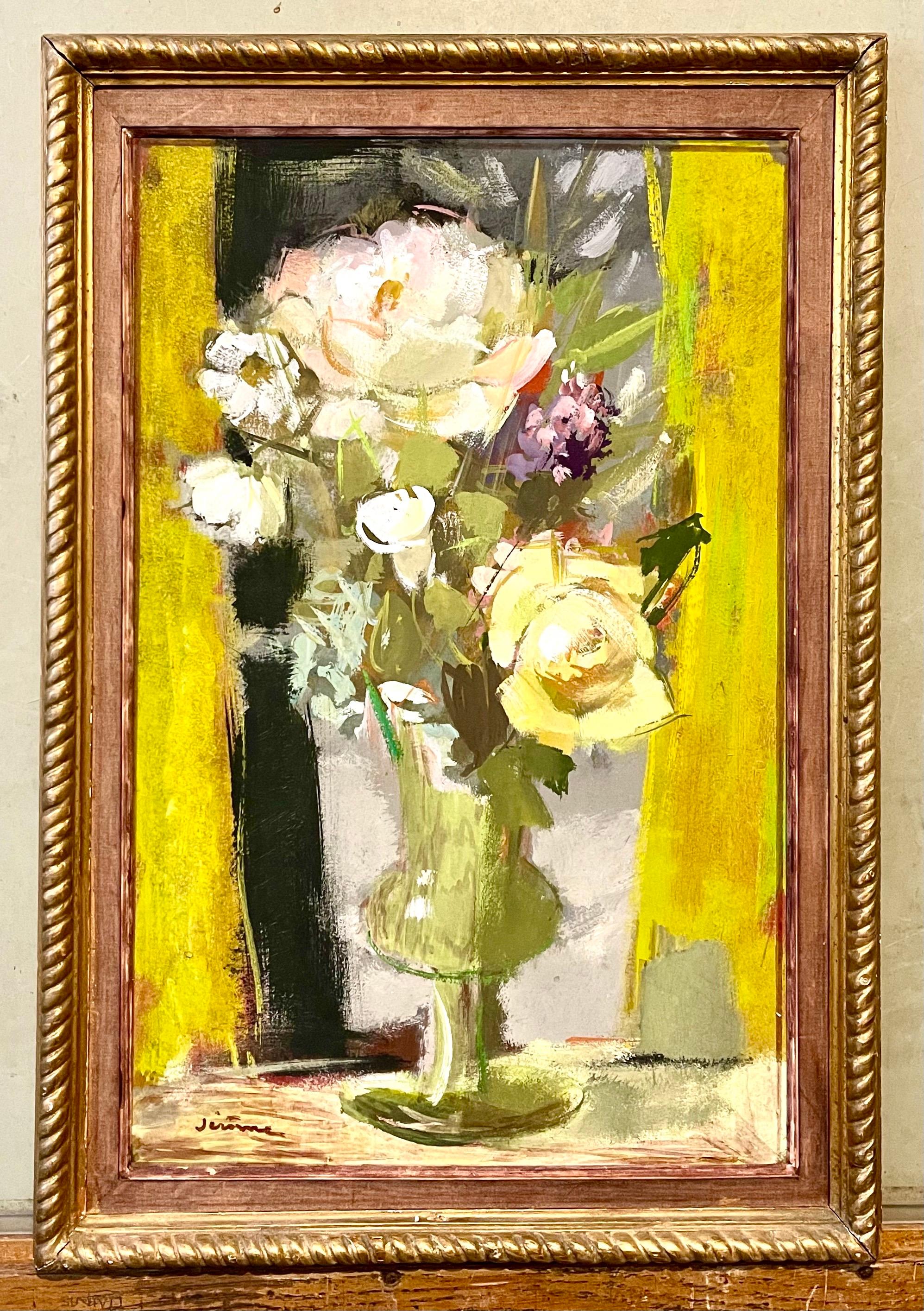 Vibrant Floral Oil Painting Vase of Spring Flowers Pierre Jerome Ecole De Paris For Sale 2
