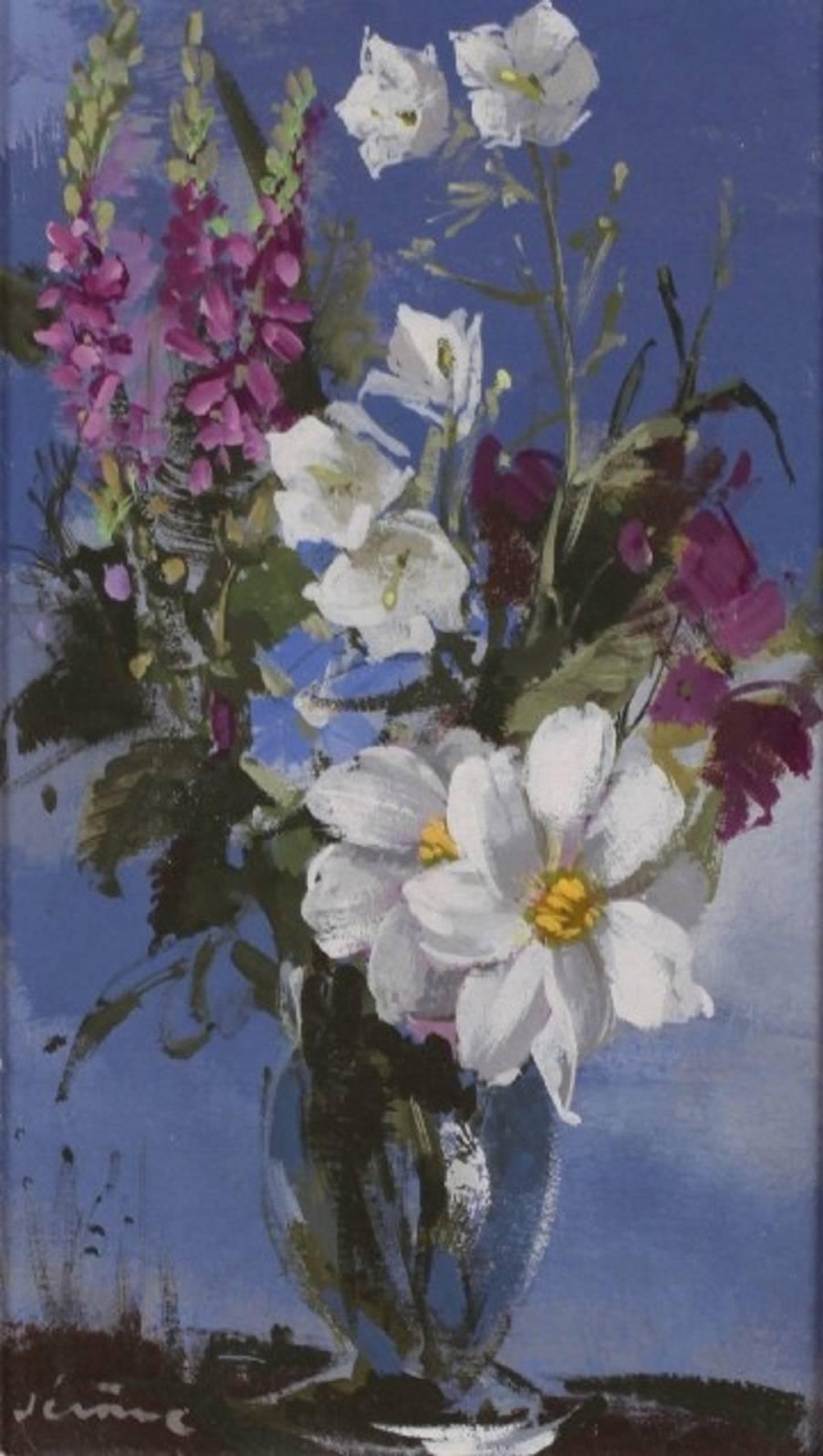 Peinture à l'huile - Vase à fleurs vibrantes de fleurs de printemps de Pierre Jerome en vente 1