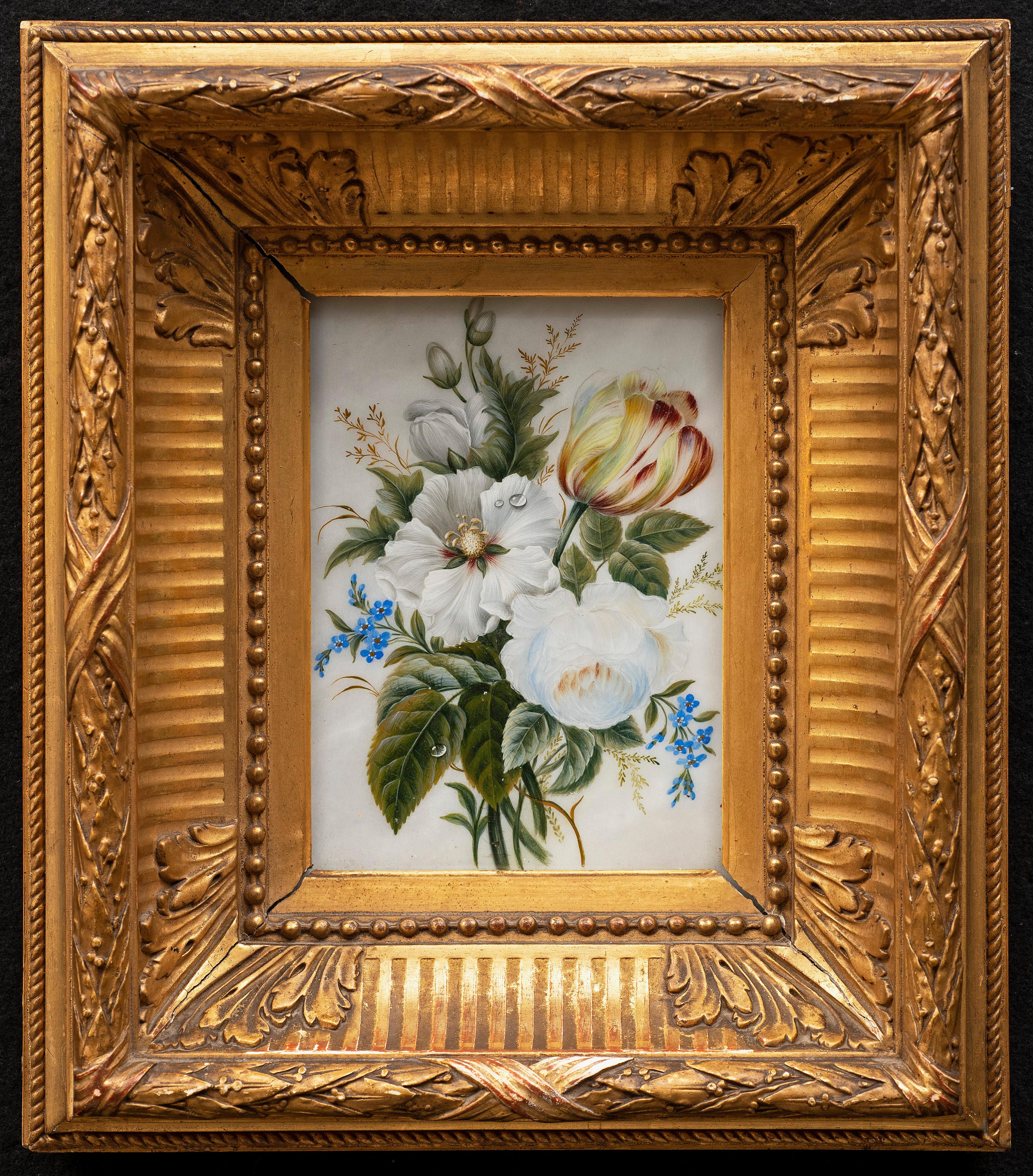 Pierre-Joseph Redouté Interior Painting - "Still life of Flowers Bouquet on Alabaster" circa 1820's