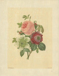 1939 Pierre-Joseph Redoute 'Rose, Anemone et Clematite' France Lithograph