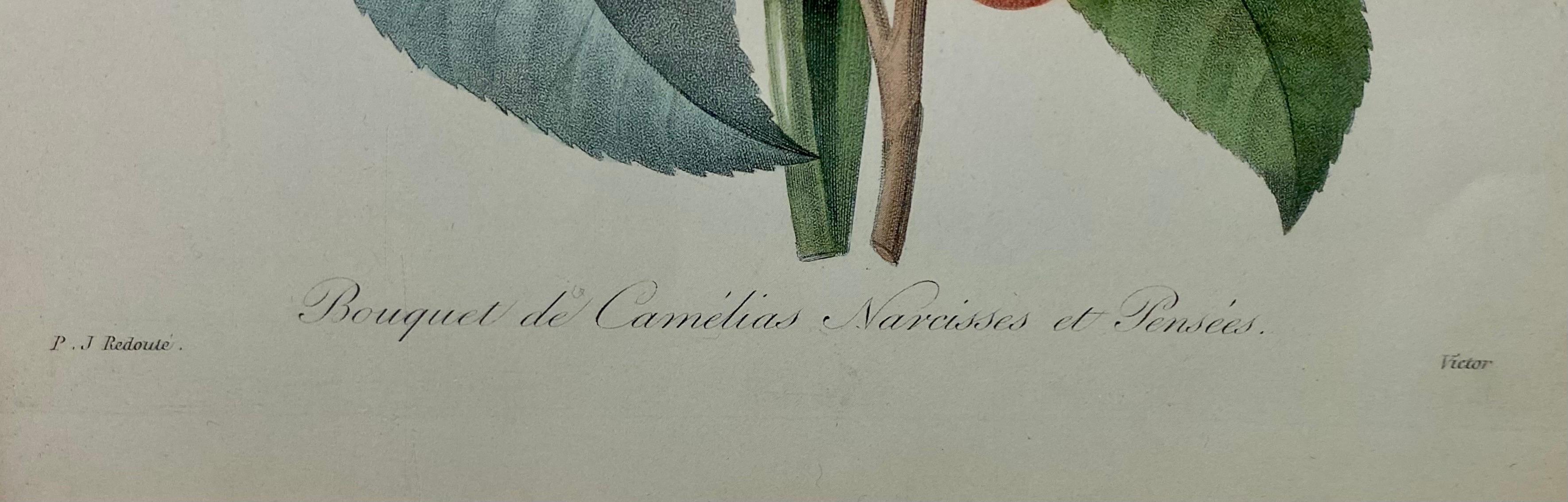 Pierre-Joseph Redoute Anemone Simple & Bouquet De Camelias, Narcisses Et Pensees For Sale 1