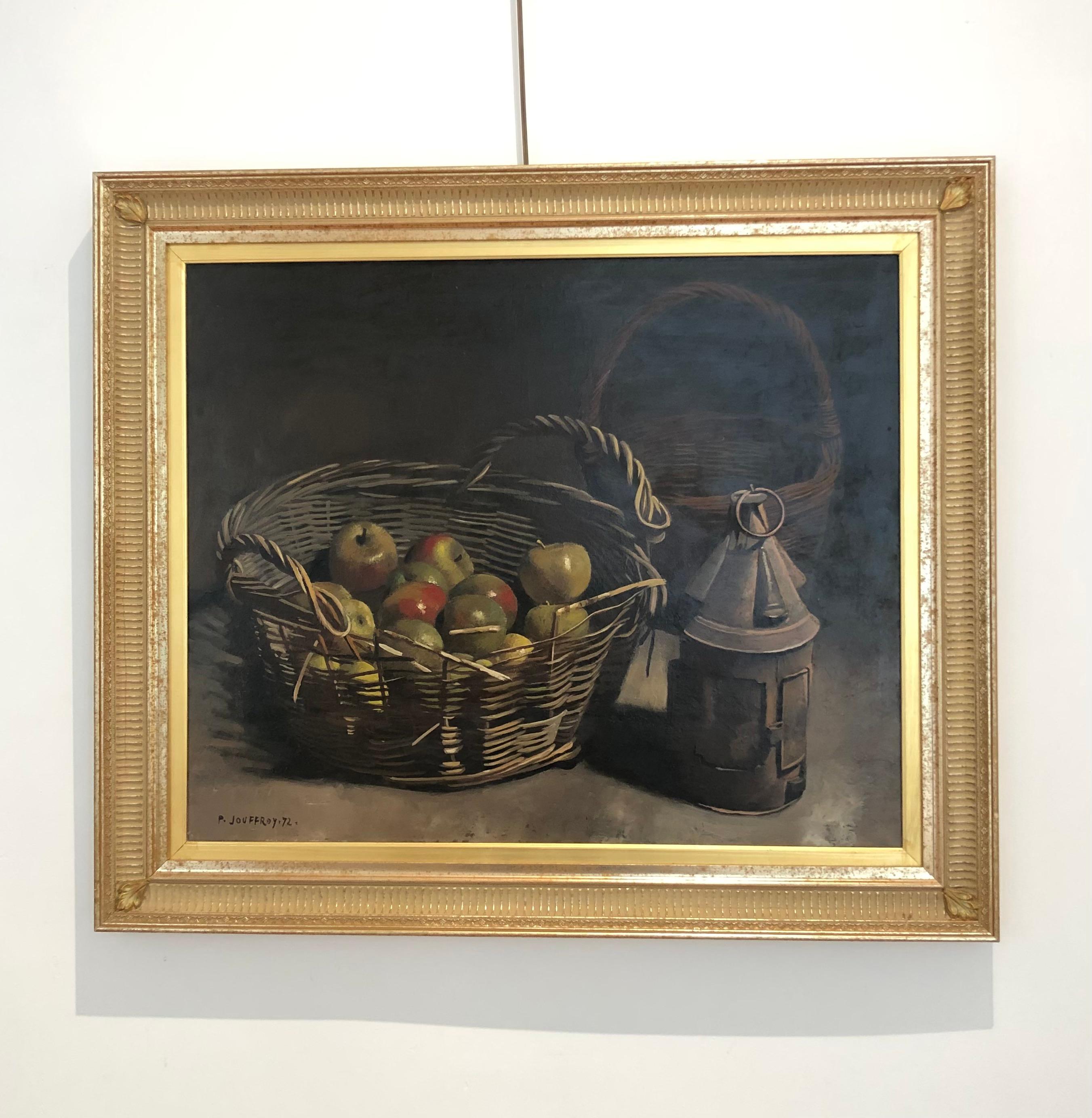 Still life with wicker baskets - Painting by Pierre Jouffroy