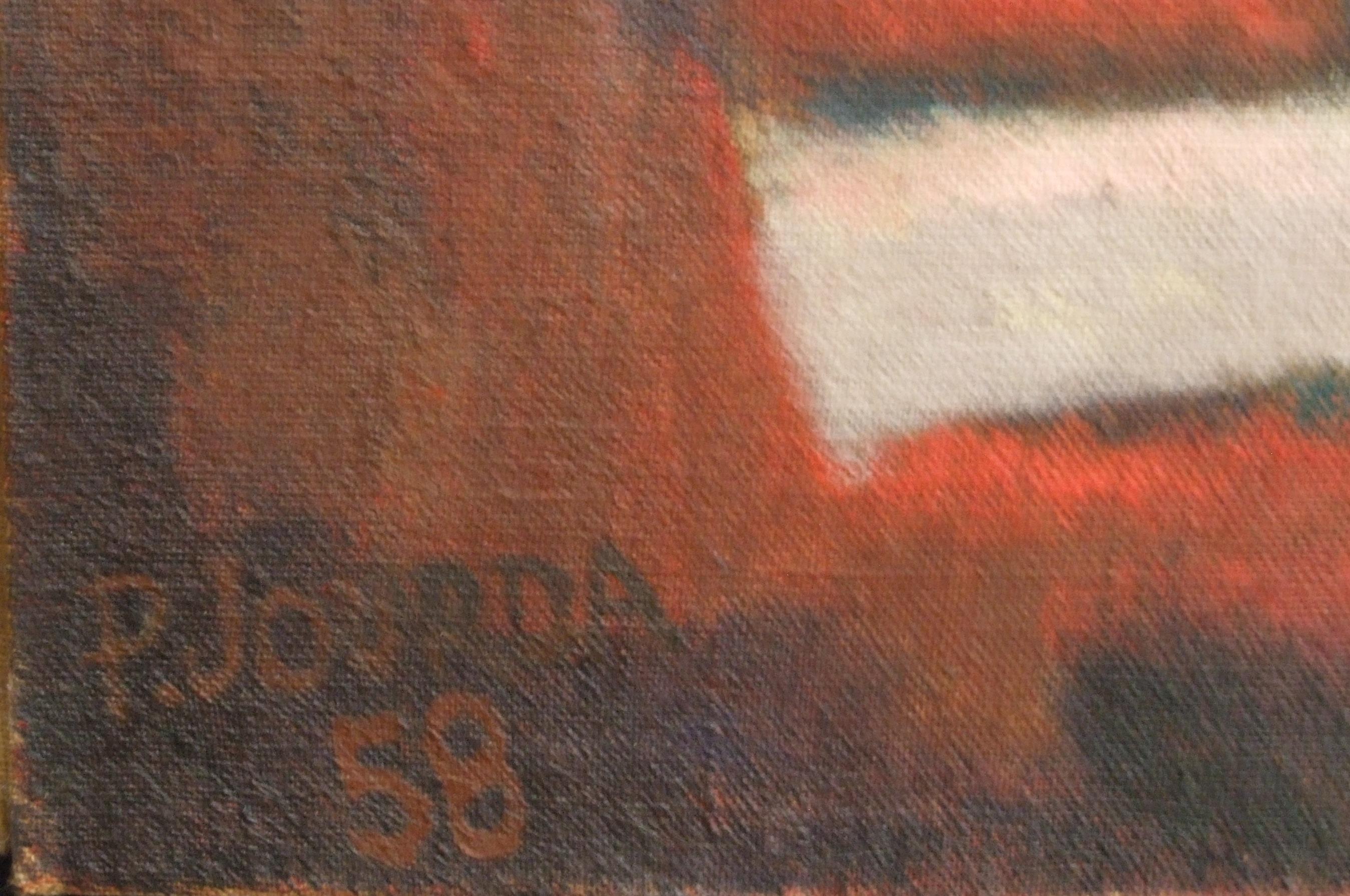 red composition, 1958 - Oil on canvas, cm. 126x166 - Painting by Pierre Jourda