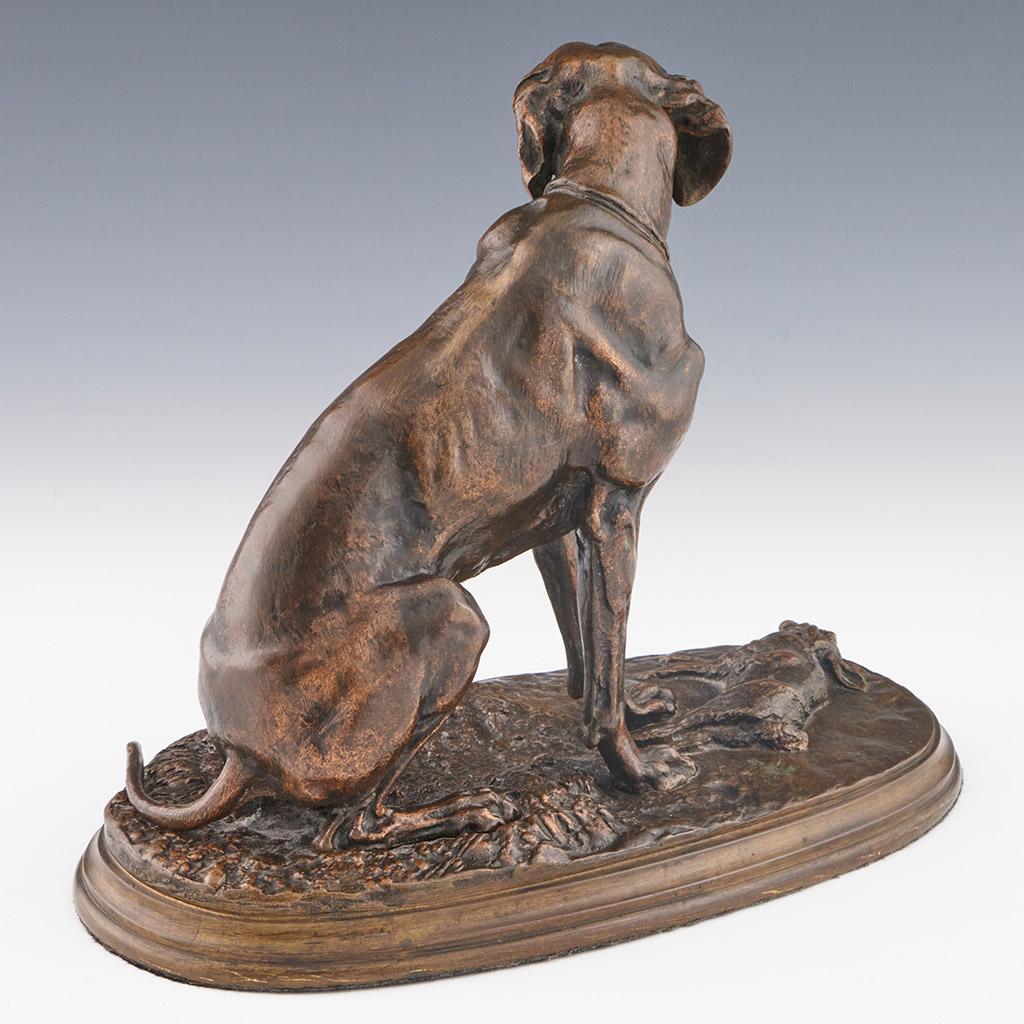 Pierre Jules Men 'Sitting Hound' Rich Brown Mid 19th Century Bronze Sculpture 1