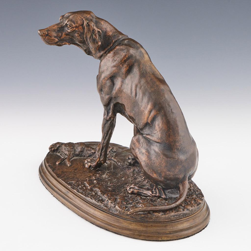 Pierre Jules Men 'Sitting Hound' Rich Brown Mid 19th Century Bronze Sculpture 2