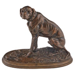 Pierre Jules Men 'Sitting Hound' Rich Brown Mid 19th Century Bronze Sculpture