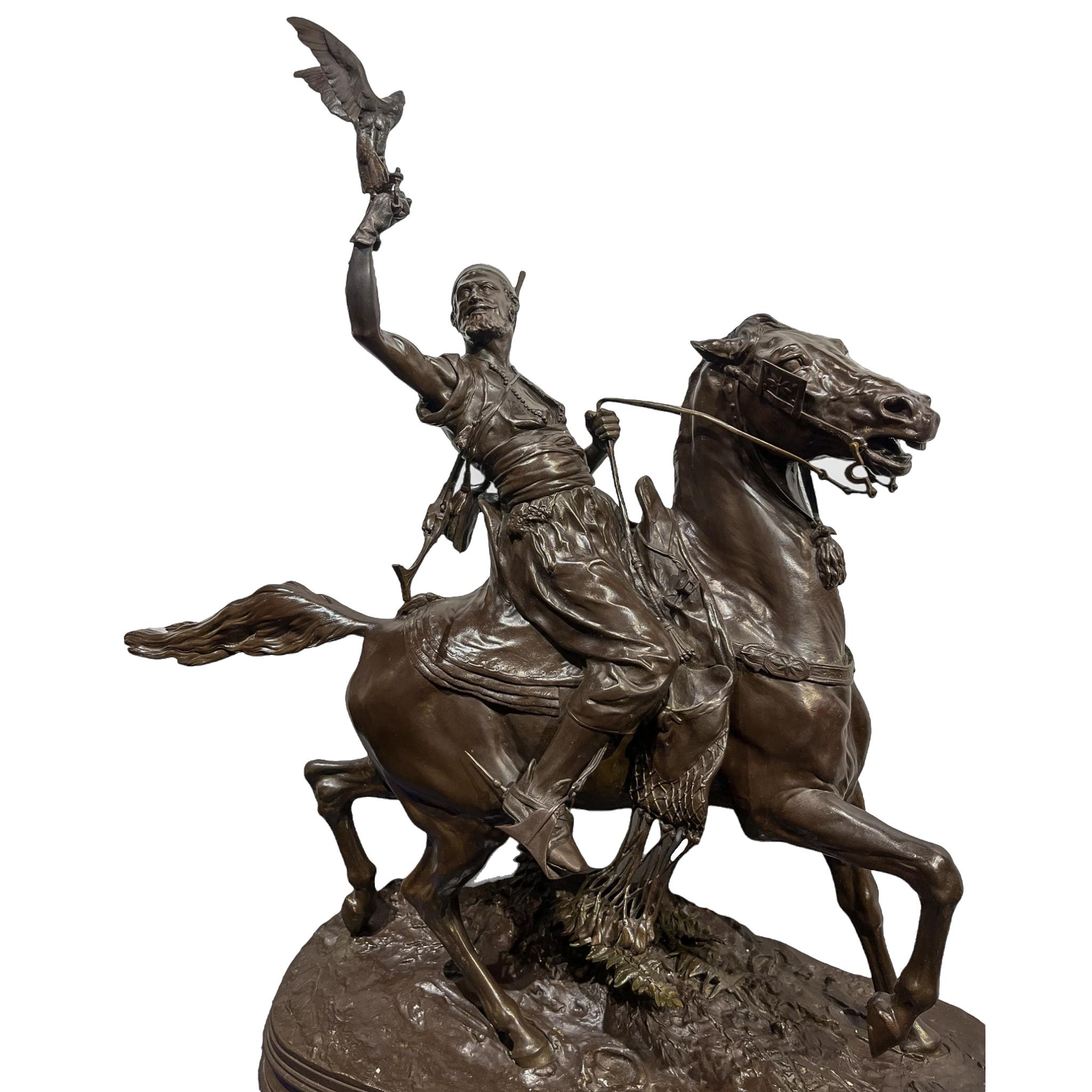 Statue en bronze dynamique d'un fauconnier par Pierre-Jules Mene (Français, 1810-1879) en vente 7