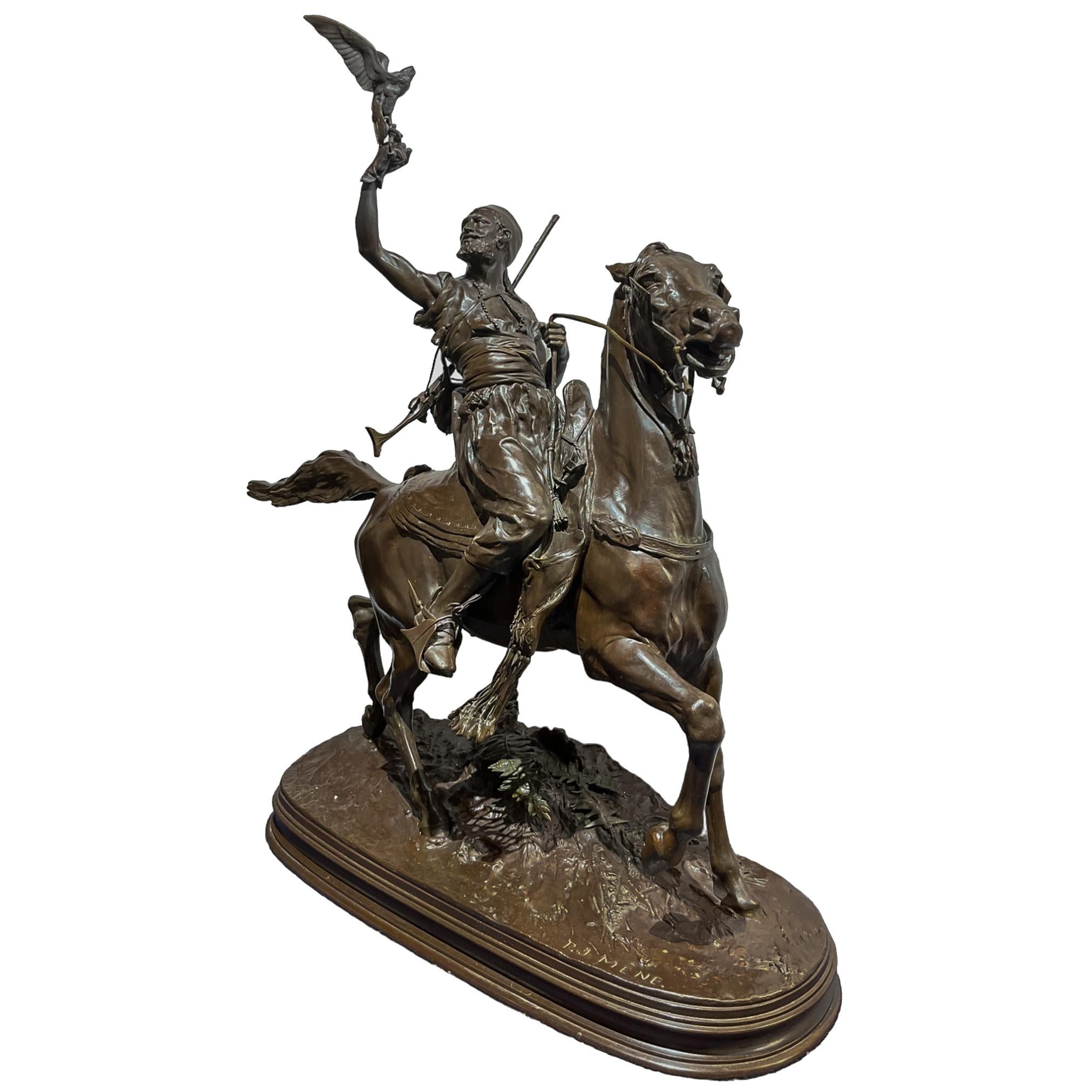 Statue en bronze dynamique d'un fauconnier par Pierre-Jules Mene (Français, 1810-1879) en vente 3