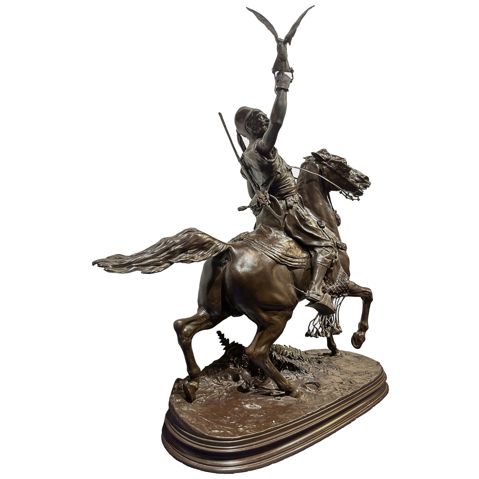 Dynamic Bronze Statue of a Falconer by Pierre-Jules Mene (French, 1810-1879) For Sale 4