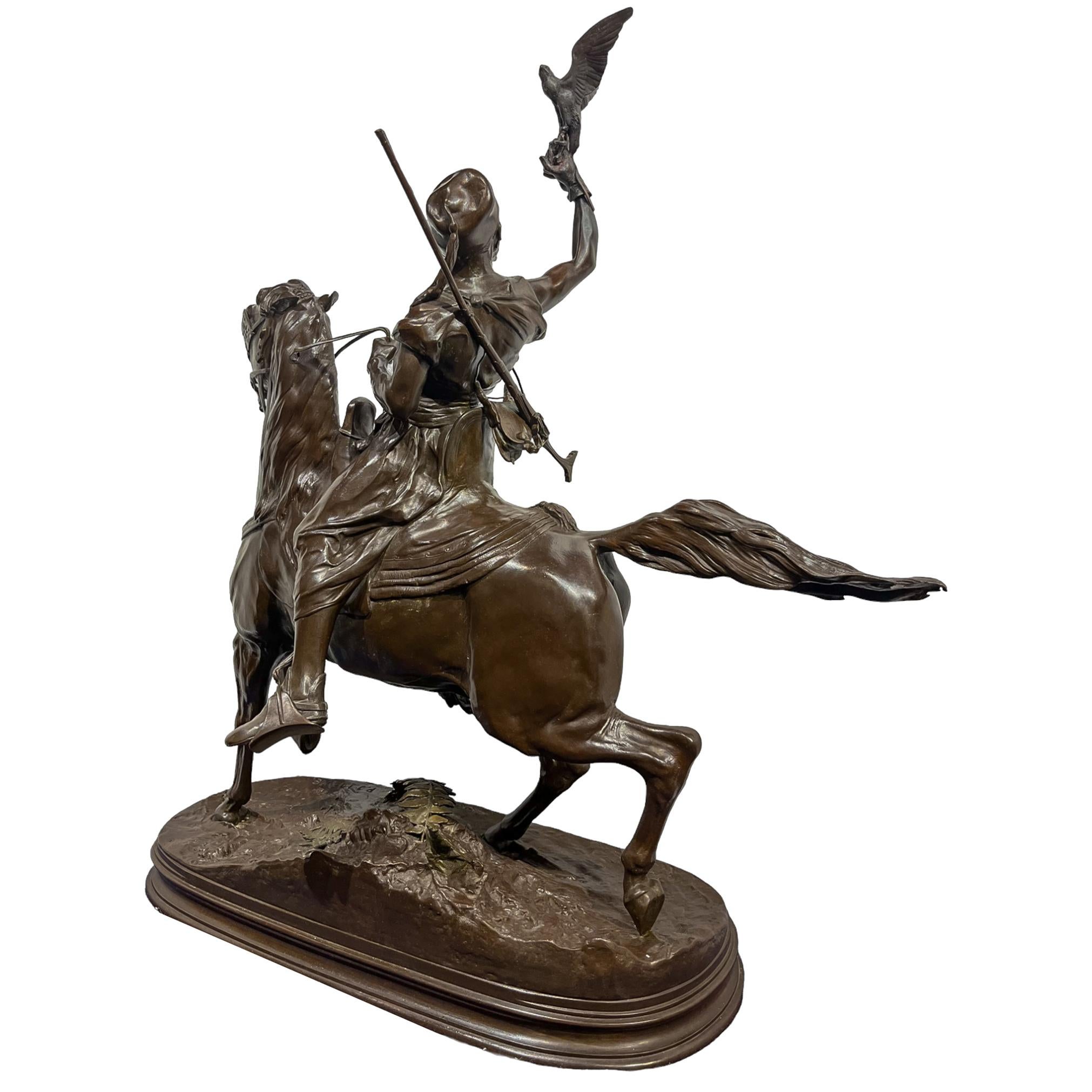 Statue en bronze dynamique d'un fauconnier par Pierre-Jules Mene (Français, 1810-1879) en vente 6