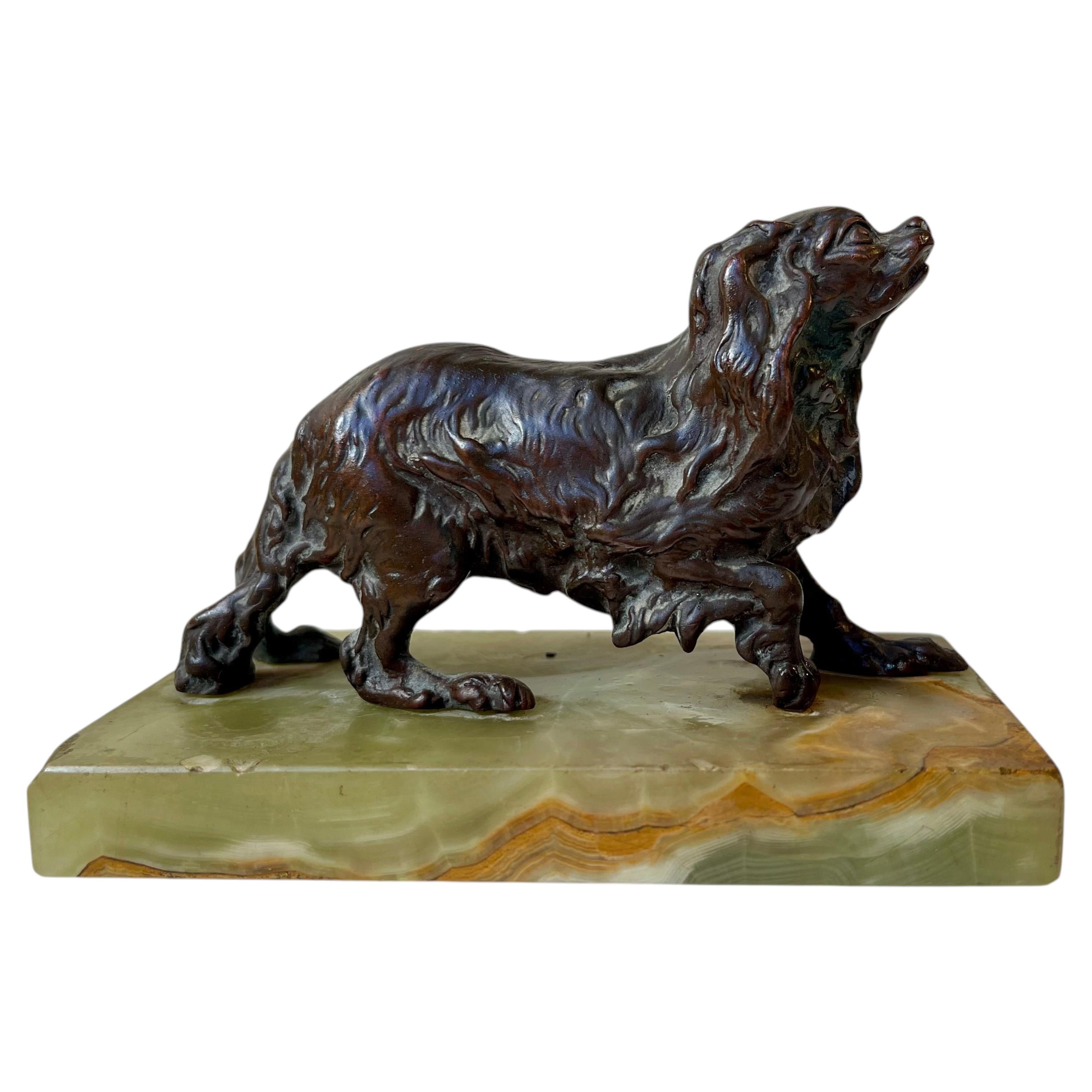 Pierre-Jules Méne (d'après) Épagneul Cavalier Charles King en bronze & Green Onyx en vente
