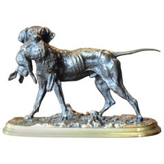 Pierre Jules Mene Bronze "Chien Et Lapin"