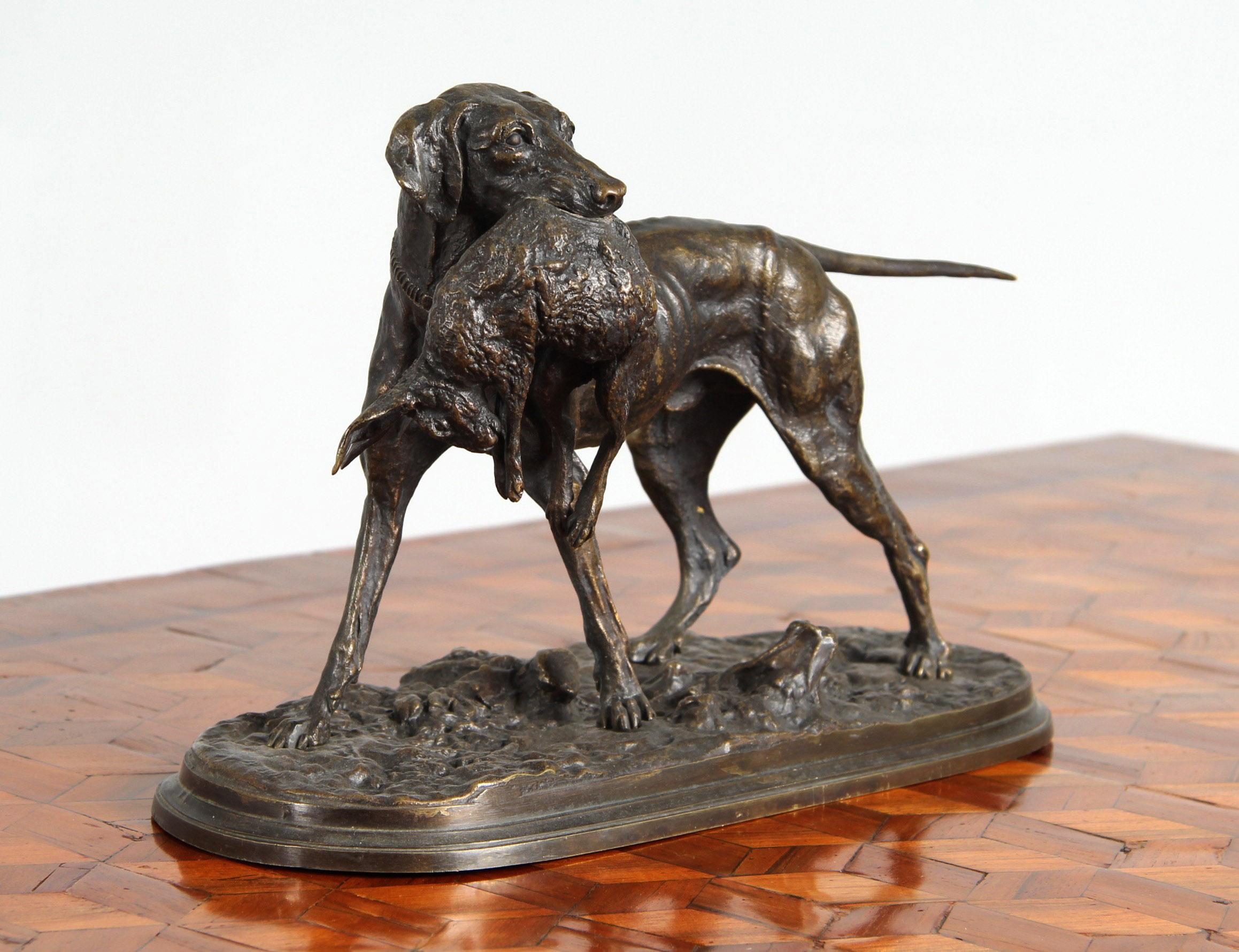 Francese Pierre-Jules Mène - Cane da caccia in bronzo, Francia, 1870 circa in vendita