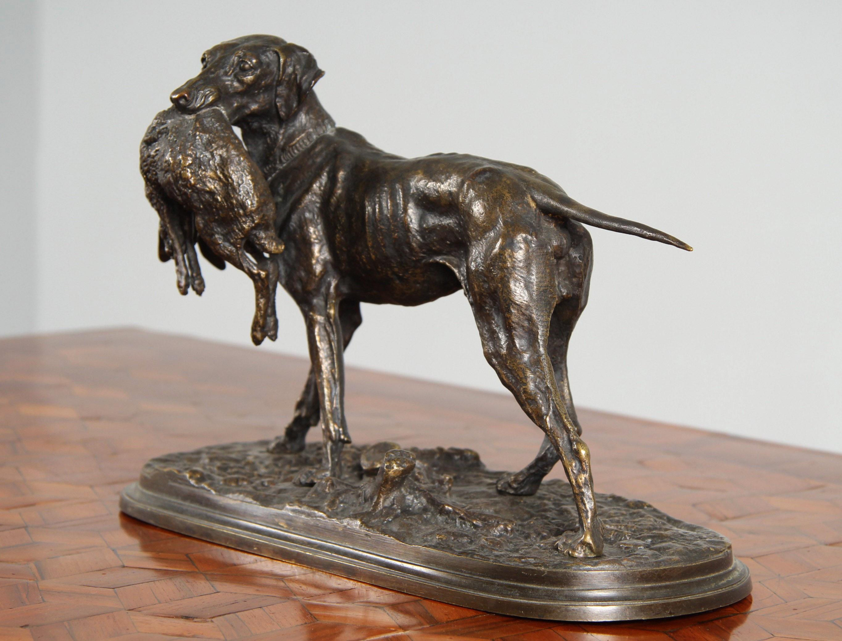 Fine XIX secolo Pierre-Jules Mène - Cane da caccia in bronzo, Francia, 1870 circa in vendita