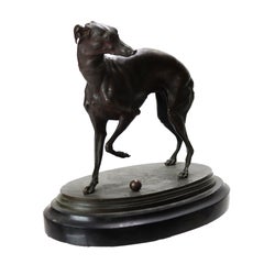 Pierre-Jules Mène Bronze Sculpture Of A Whippet On A Slate Base c1890