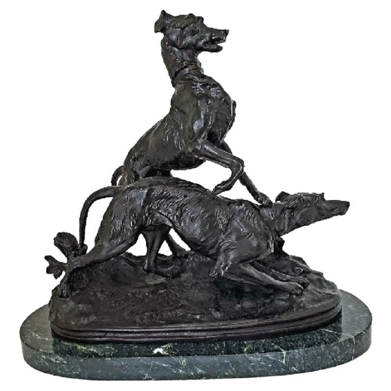 Pierre-Jules Mêne Bronze Sculpture of Hunting Dogs